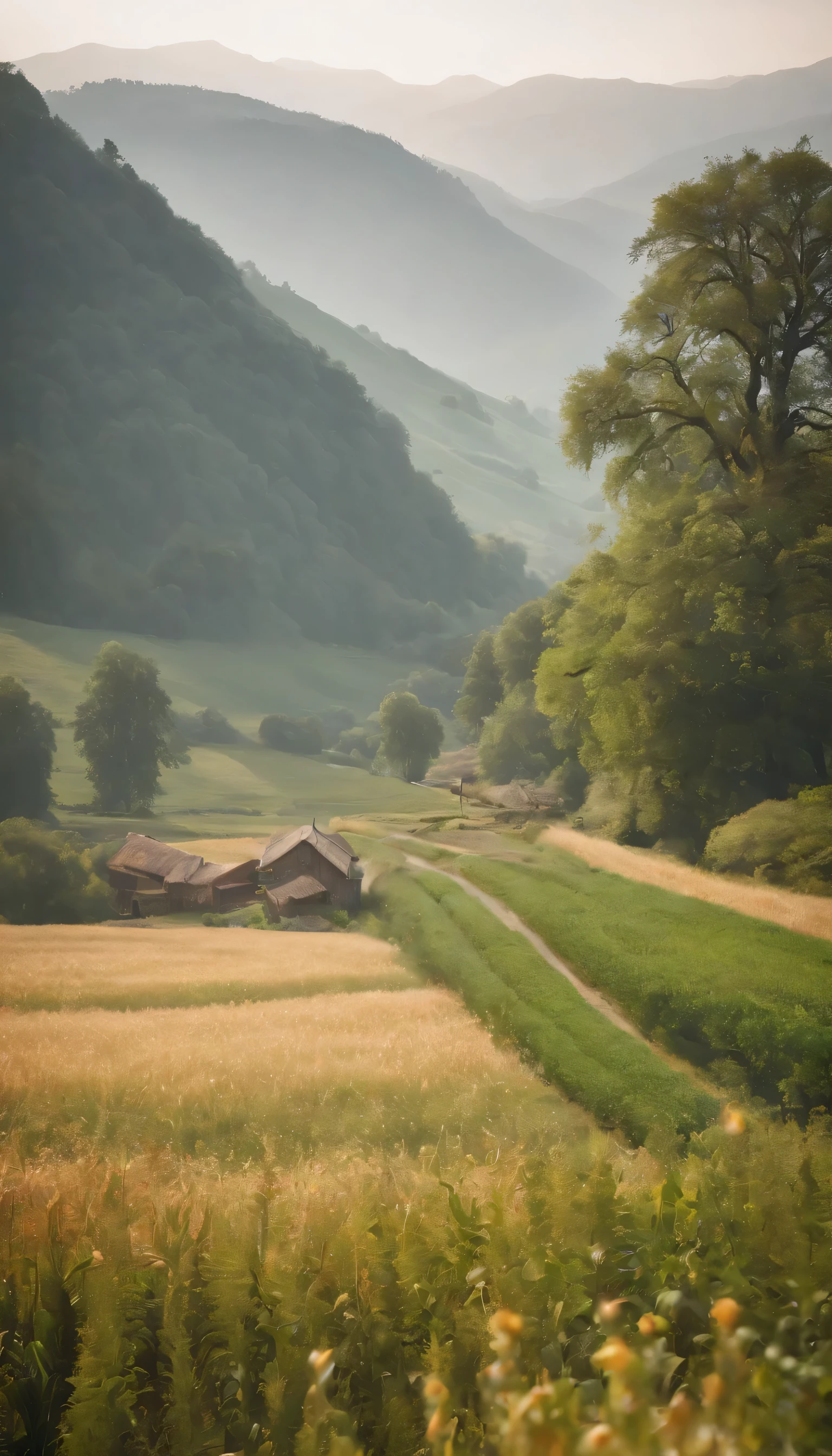 (Highly detailed CG Unity 8K wallpaper、masterpiece、highest quality、Super detailed)、(best lighting、best shadow、very delicate and beautiful)highest quality、8K、Detailed facial depiction、masterpiece、highest quality、clear image quality、A photo of a vast field seen from the balcony