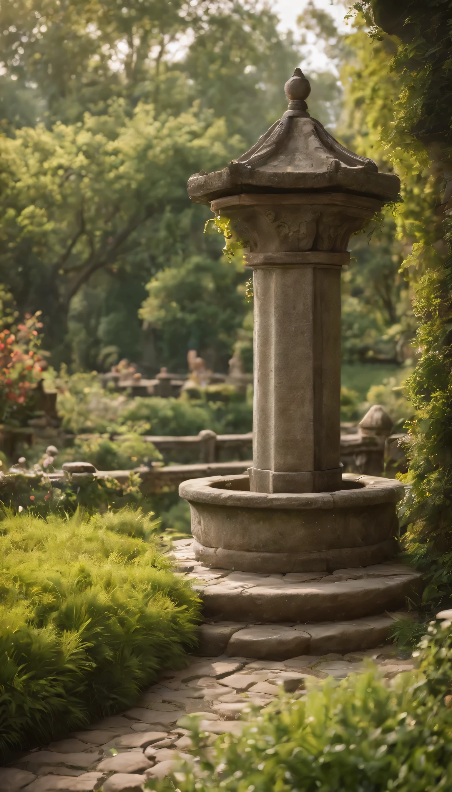 (Highly detailed CG Unity 8K wallpaper、masterpiece、highest quality、Super detailed)、(best lighting、best shadow、very delicate and beautiful)highest quality、8K、Detailed facial depiction、masterpiece、highest quality、clear image quality、Photos of the old well and the green world around it