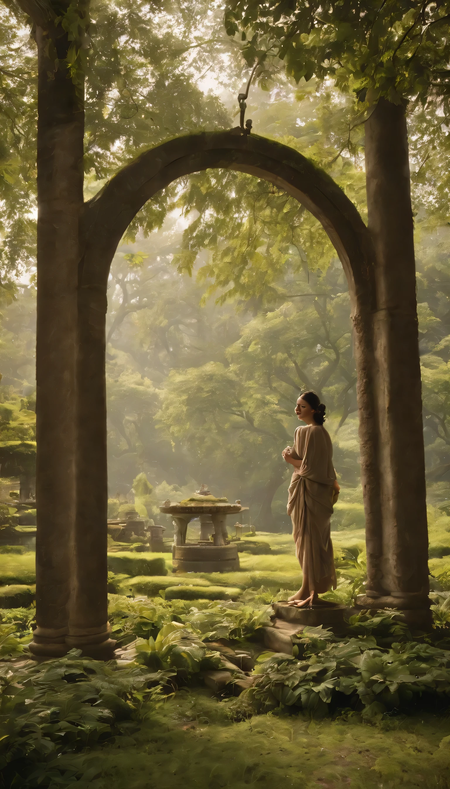 (Highly detailed CG Unity 8K wallpaper、masterpiece、highest quality、Super detailed)、(best lighting、best shadow、very delicate and beautiful)highest quality、8K、Detailed facial depiction、masterpiece、highest quality、clear image quality、Photos of the old well and the green world around it