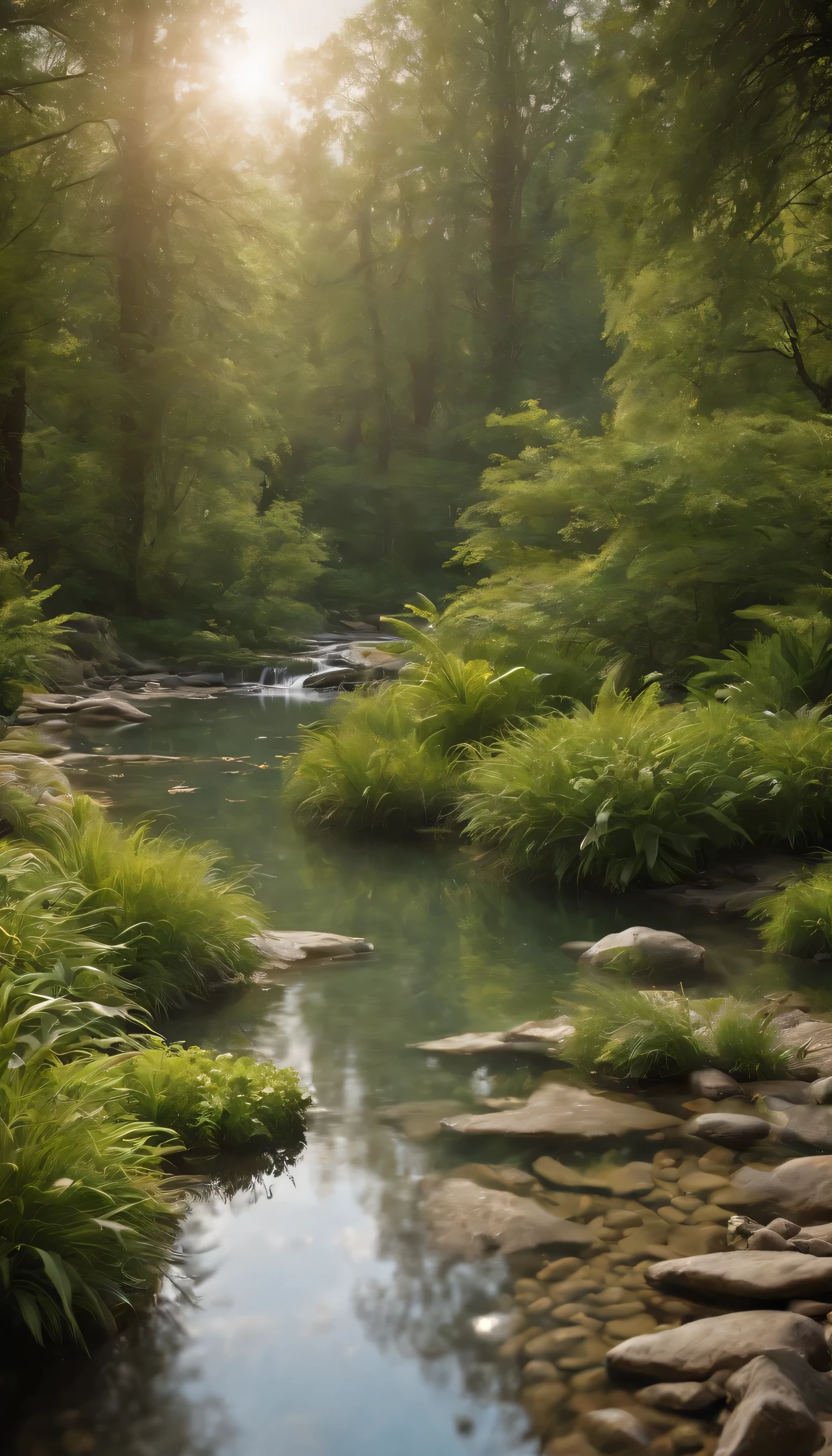 (Highly detailed CG Unity 8K wallpaper、masterpiece、highest quality、Super detailed)、(best lighting、best shadow、very delicate and beautiful)highest quality、8K、Detailed facial depiction、masterpiece、highest quality、clear image quality、Photo of a small pond in the forest and the creatures around it