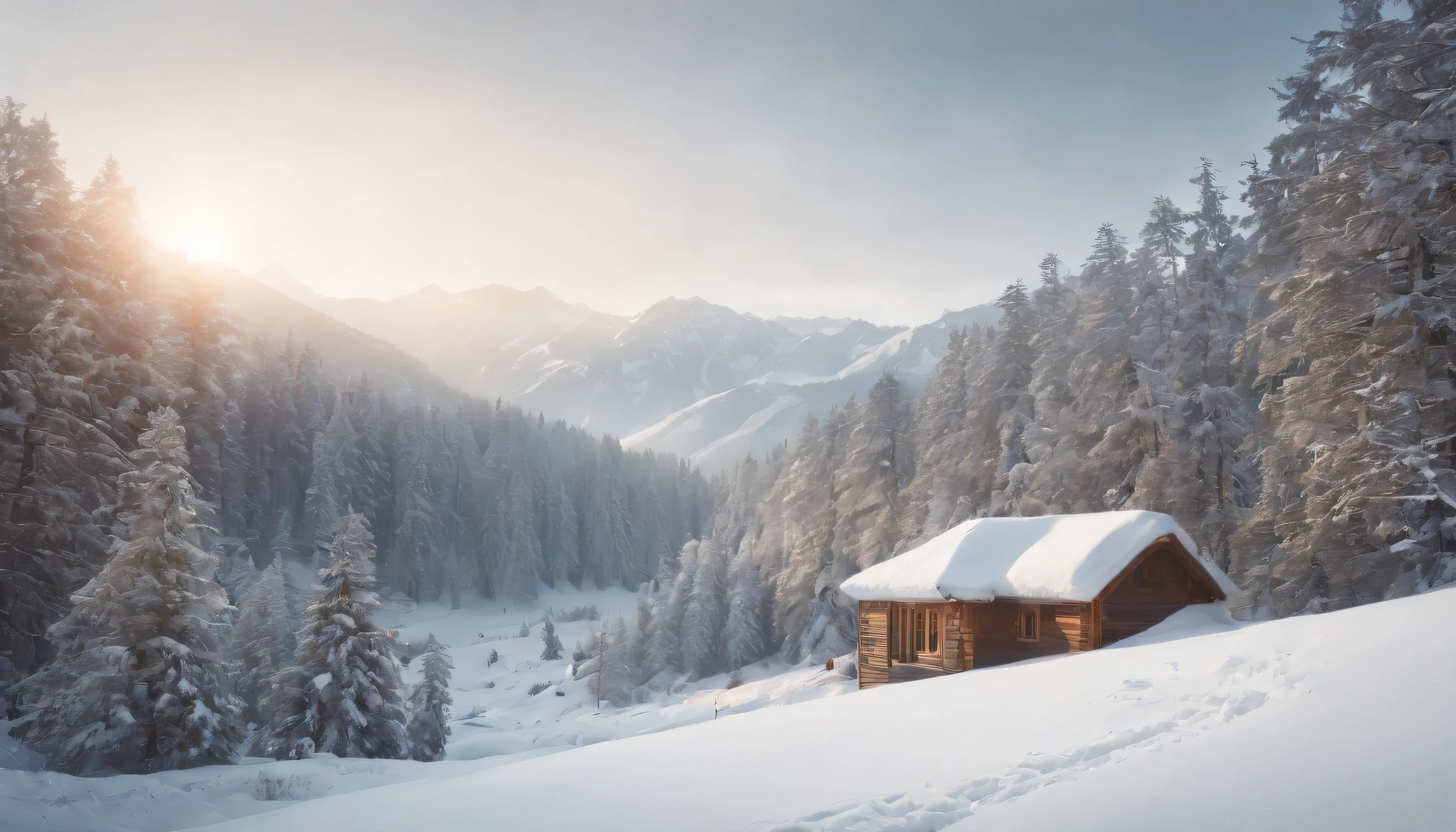 (Highly detailed CG Unity 8K wallpaper、masterpiece、highest quality、Super detailed)、(best lighting、best shadow、very delicate and beautiful)、highest quality、8K、Detailed facial depiction、masterpiece、highest quality、clear image quality、Photo of snowy scenery seen from the window