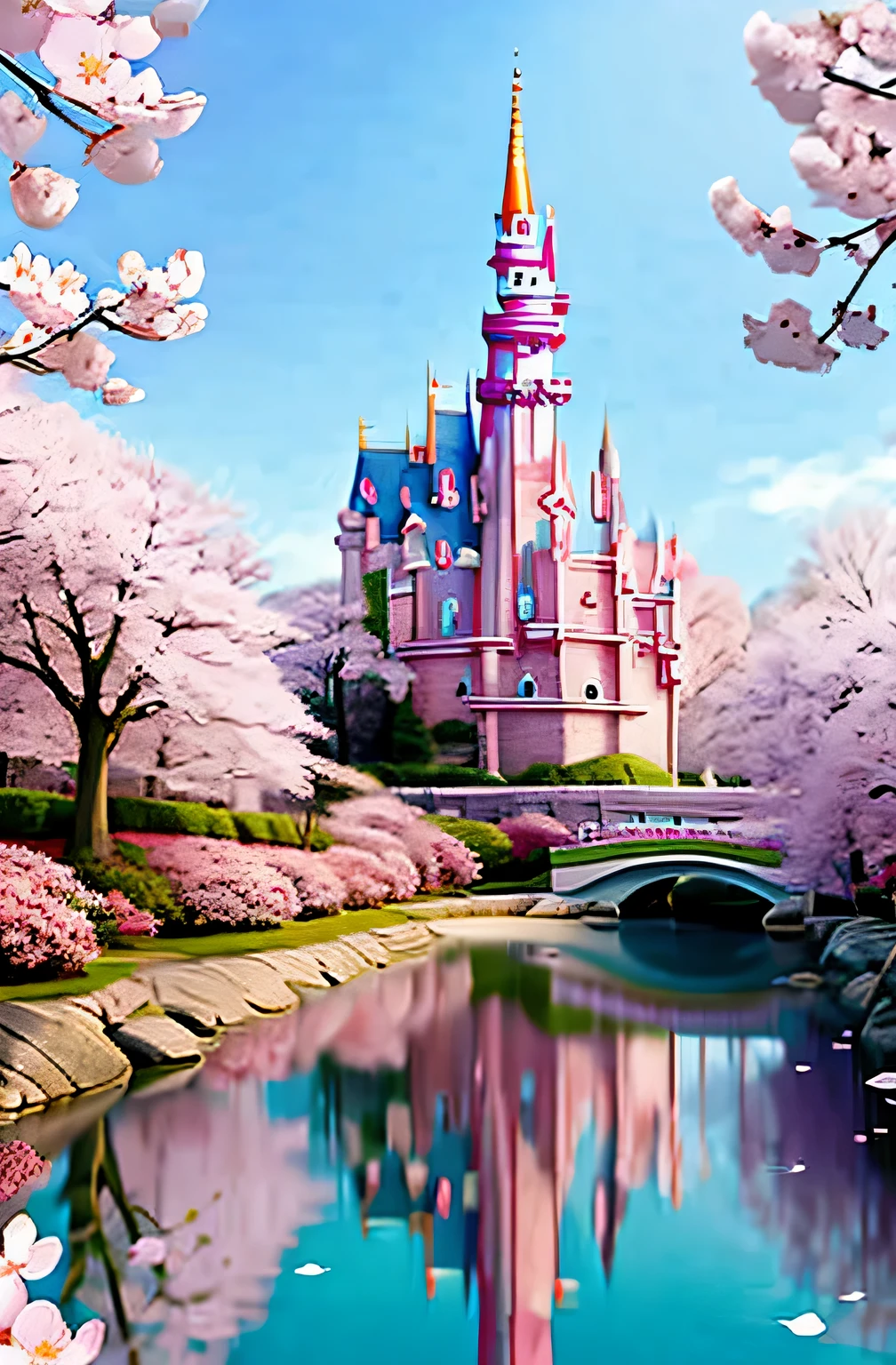 Disney Princess, Castle on the Moon, Magic Garden, surreal, surreal, high quality;、Cherry Blossom