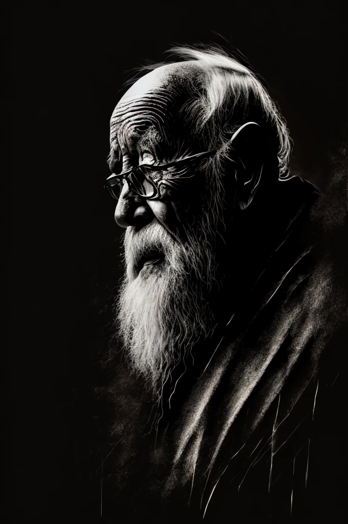 (ink style art:1.3), abstract painting of an old man, Upper body, lament、sorrow、A work expressing the loneliness of the elderly, look at the audience、Works drawn with thick brush and ink, vector style, black ink, (white background), Simple style, Bold brush strokes, high quality