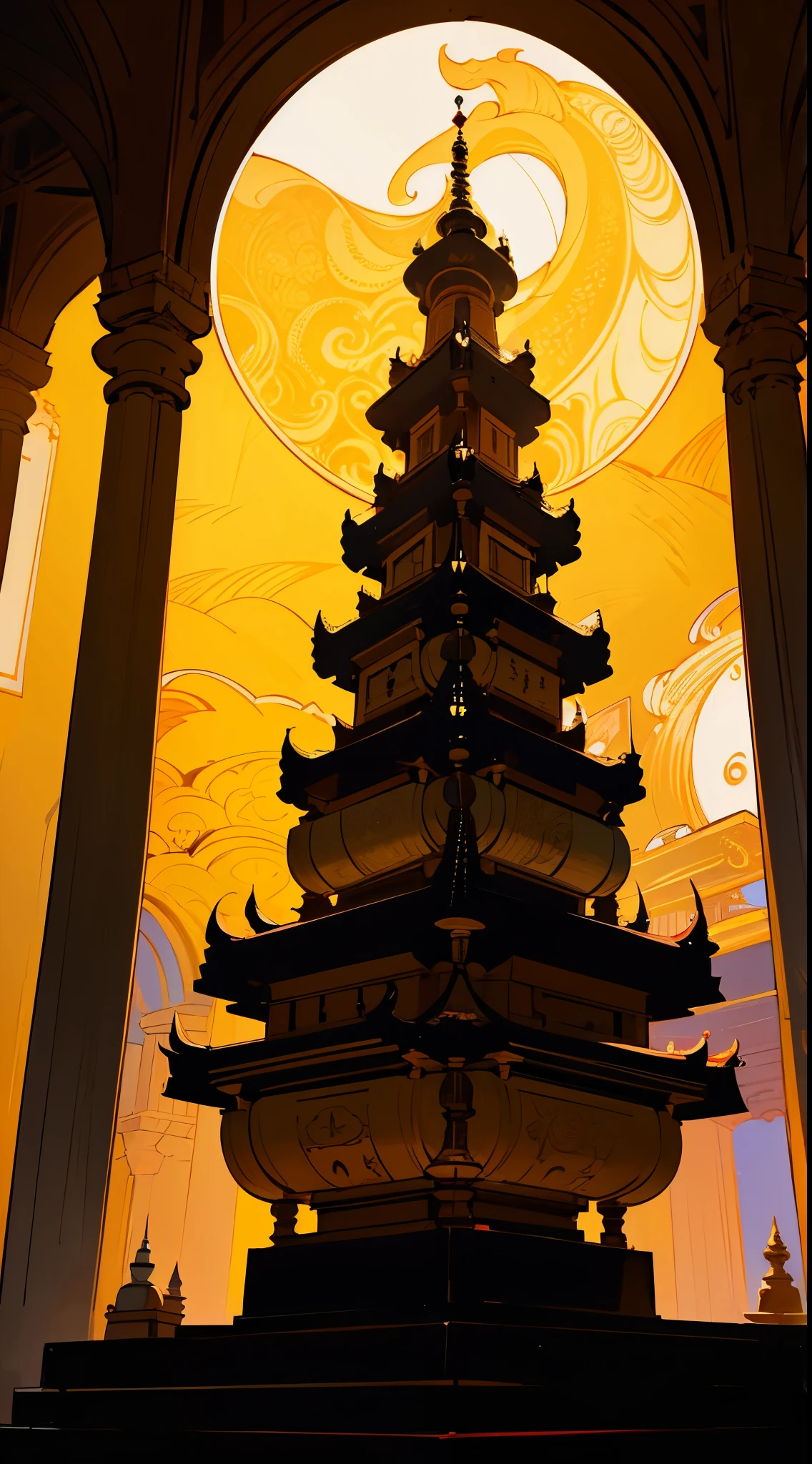 A Nagara-style temple is characterized by distinct architectural features, predominantly found in Northern India. Here's a description:
The temple stands proudly with a tall and intricately carved shikhara (tower) that tapers towards the top, representing the sacred mountain or cosmic axis. The shikhara is adorned with multiple tiers, featuring miniature towers and sculptures, creating a visually captivating spectacle.
As you approach the entrance, a magnificent torana (arched gateway) welcomes you, adorned with intricate sculptures of deities and mythological figures. The entrance porch leads to a mandapa (hall), supported by ornate pillars featuring intricate carvings of divine beings and motifs.
The sanctum sanctorum or garbhagriha houses the main deity's idol or symbol, surrounded by a path for circumambulation. The sanctum is often dimly lit, creating a sacred and mystical atmosphere, with the main deity radiating divine energy.
The exterior walls of the temple are richly embellished with carvings depicting episodes from Hindu epics, scenes from mythology, and celestial beings. The overall design emphasizes vertical lines and elaborate detailing, showcasing the grandeur and spiritual significance of the structure.
Nagara-style temples often incorporate elements like amalaka (circular ornament) and kalasha (decorative water pot) atop the shikhara, symbolizing cosmic elements and fertility. The temple is designed to be a visual and spiritual journey, with each architectural element contributing to the overall sacred ambiance.