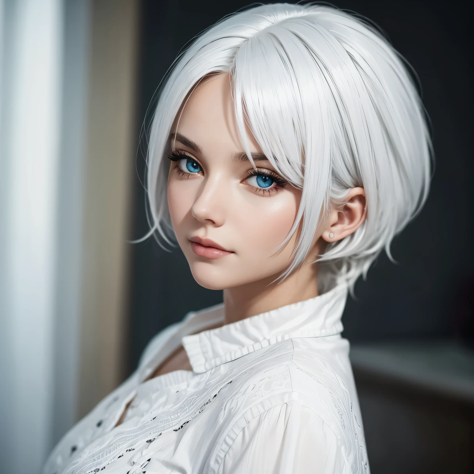 Highly detailed, depth of field, woman, white hair