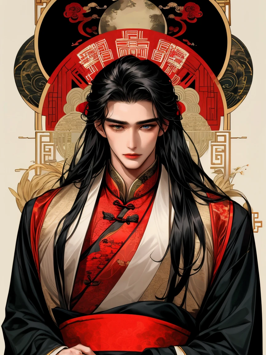 masterpiece, collage of man in chinese clothes,hanfu, long black hair