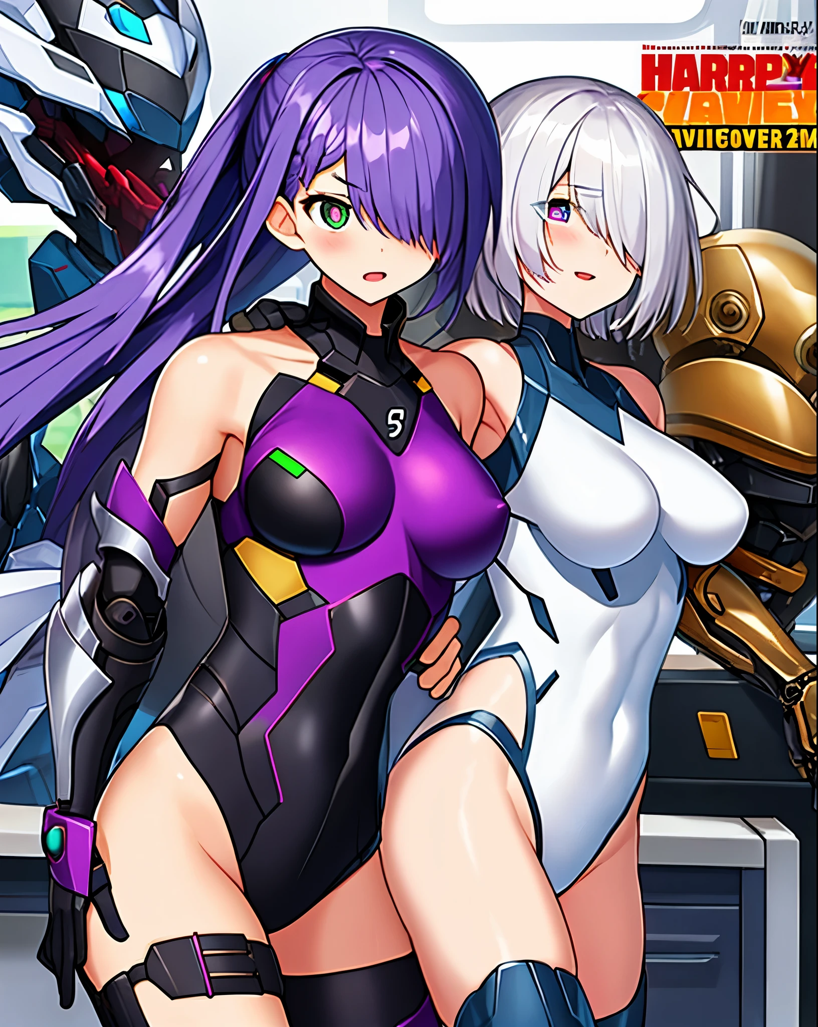 ,1figure_girl,(:1.5), (short_ponytail:1.3), (light_whitish_purple_hair:1.3),black_mechanical_armor_parts,white_breasts_parts_red_black_body_suit,bare_shoulder,bare_slender_thighs,medium_breasts,on_the_desk, desk_background,Stinging_eyes,(half_pupil:1.5),sleepy,thighhigh_greaves,gauntlets,dynamic_posing,bare_frank,metal_red_parts_armor,red_eye,
fists,hold_weapon,glare,navel,large_mechanical_parts,happy,waist_armor,open_mouth,rise_legs,apart_legs, (covered_navel:1.3),(very_long_bangs:1.3), (hair_over_one_eye:1.5),(long_bang_covers_right_half_of_face:1.5),
(covered_pussy:1.1),covered_breasts,armpits,