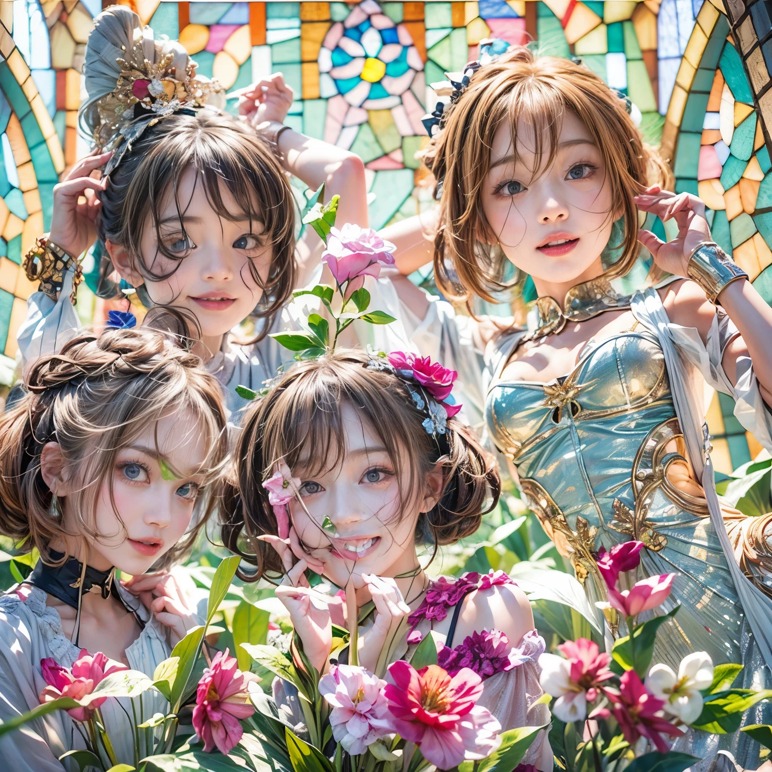 ((( KAWAII girls laying on flowers, flower background, concept art))), ((SFW)), (Exposed:1.2), (nipple:-0.9), (Acutance:0.8), (Extremely Detailed KAWAII Face variations), ( 8K finest-quality, ultra-detailed, Masterpiece:1.2), ( realistic, (Hyper-Realism:1.37), ), an extremely delicate and beautiful, (( covered girl's body with many many flowers)), ( no extra limbs ) . full of flowers, filled with flowers, Overflowing flowers .