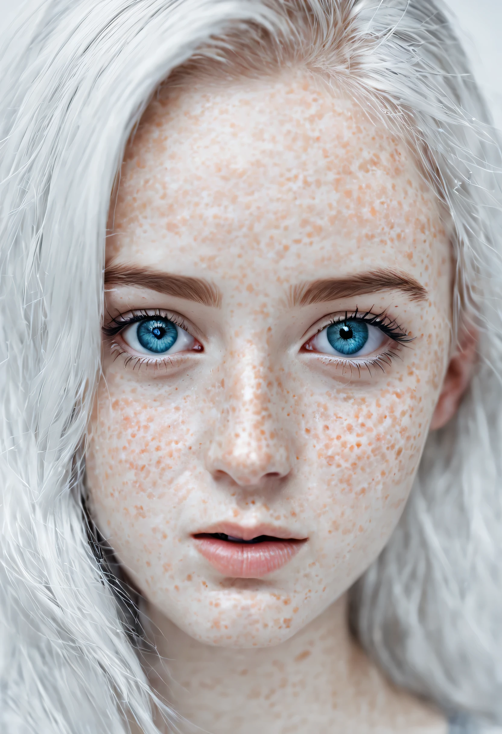 Girl, stahlblaue Augen, Sommersprossen, white hair