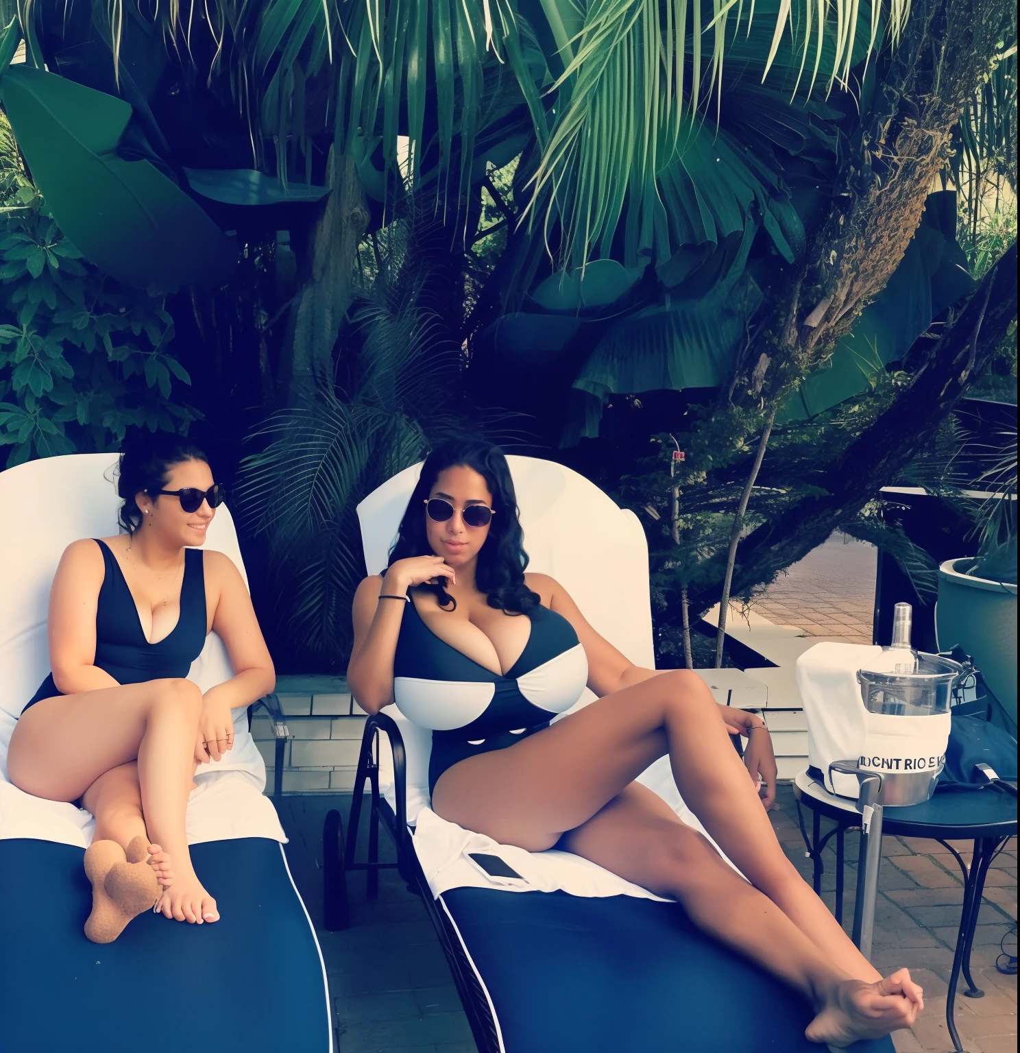 one-piece swimsuit, (big giant enormous oversized massive huge colossal breasts:1.5), (gigantic sagging breasts:1.5), (bursting breasts:1.5), (skindentation:1.5), (long wavy hair:1.4)