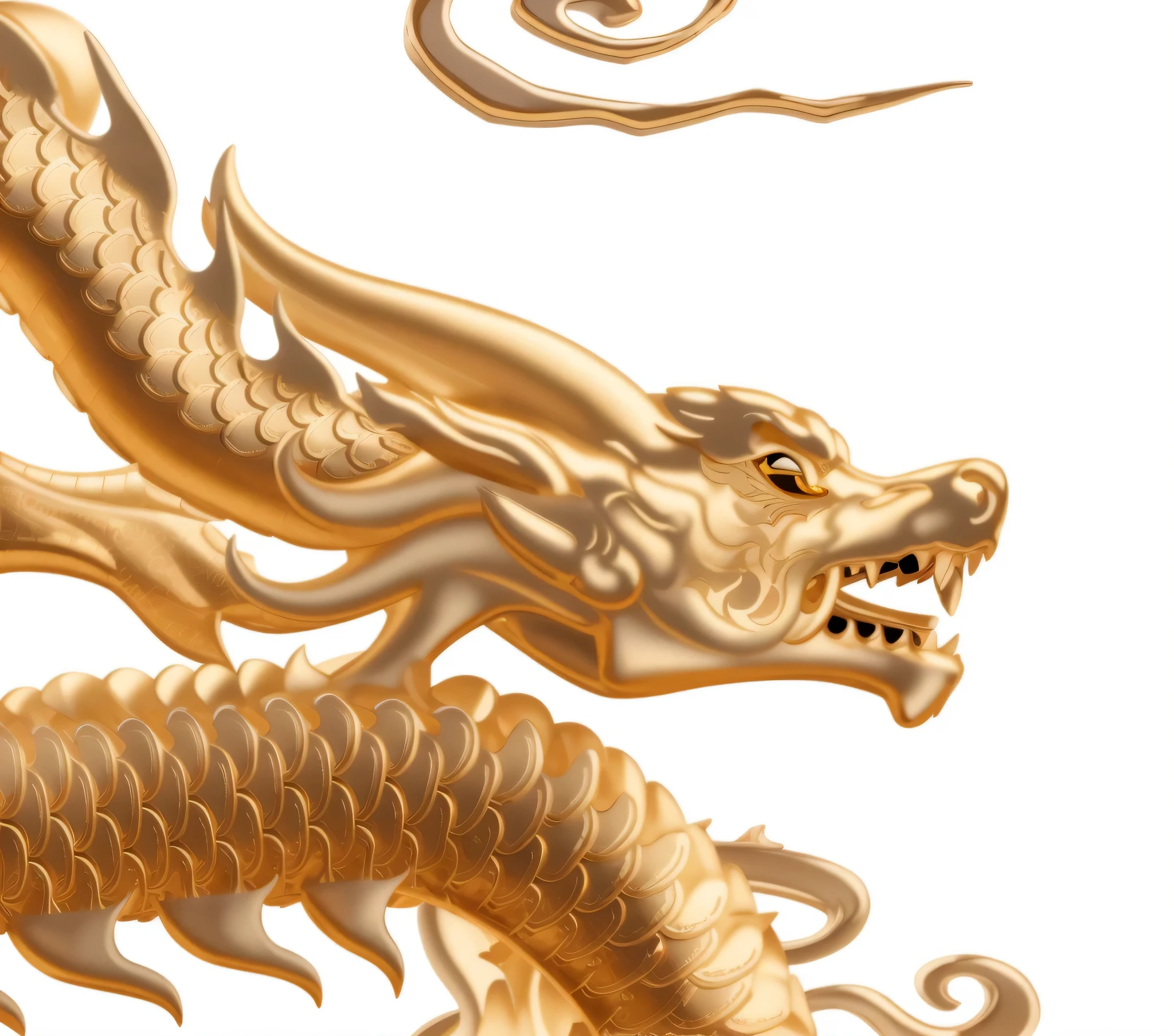 there is a gold dragon statue on a white background, smooth chinese dragon, golden dragon, chinese dragon, chinese dragon engrave, china silk 3d dragon, majestic japanese dragon, colossal dragon as background, dragon, isolated on white background, detailed dragon, sculpture made of gold, dragon design language, Fine detail gold brushstrokes, a dragon, flying dragon, dragon with scars