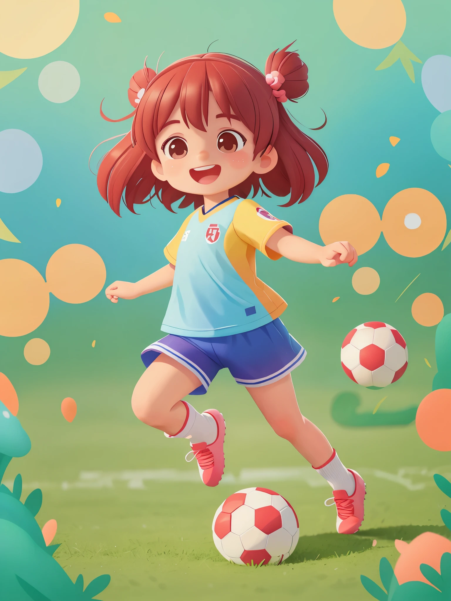 dream to be(soccer player)of cute girls, ((preschool)),装扮soccer player,wear(((sportswear))), shorts,soccer cleats,colorful football,On the football field,in front of spotlight,smiling, (masterpiece: 1.2) (actual: 1.2) (Bokeh) (best quality) (delicate skin: 1.3) (intricate details) (8k) (exquisite eyes) (sharp focus),
