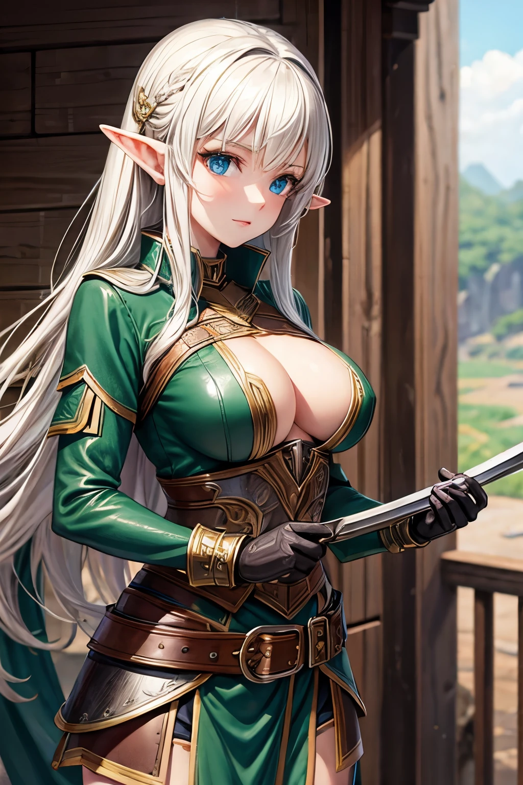 beautiful elf warrior girl in revealing leather armor