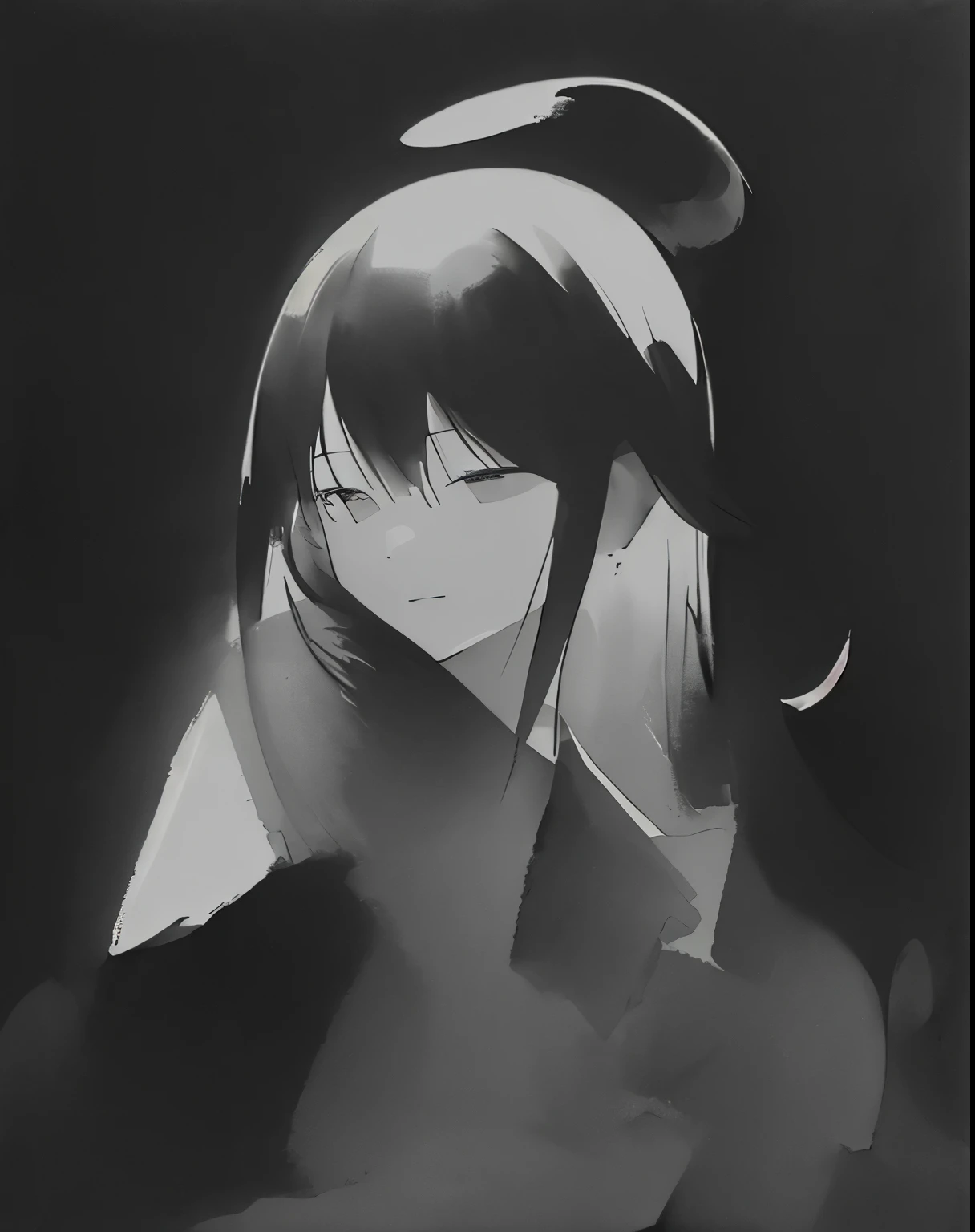 (best quality,highres,masterpiece:1.2),black and white,authenticity:1.1 (keyword),ultra-fine ink strokes:1.1 (keyword),precise lines,delicate shading,chiaroscuro,subtle texture,ink wash,paper-like texture,ink smudges:1.1 (keyword),meticulous details,realistic rendering,traditional Japanese style,dynamic brushwork,contemplative expression,tranquil setting,subdued lighting,ethereal atmosphere,simplified background,traditional calligraphy,masterful craftsmanship,spiritual symbolism,sublime beauty,elegant composition,temporal and spatial ambiguity