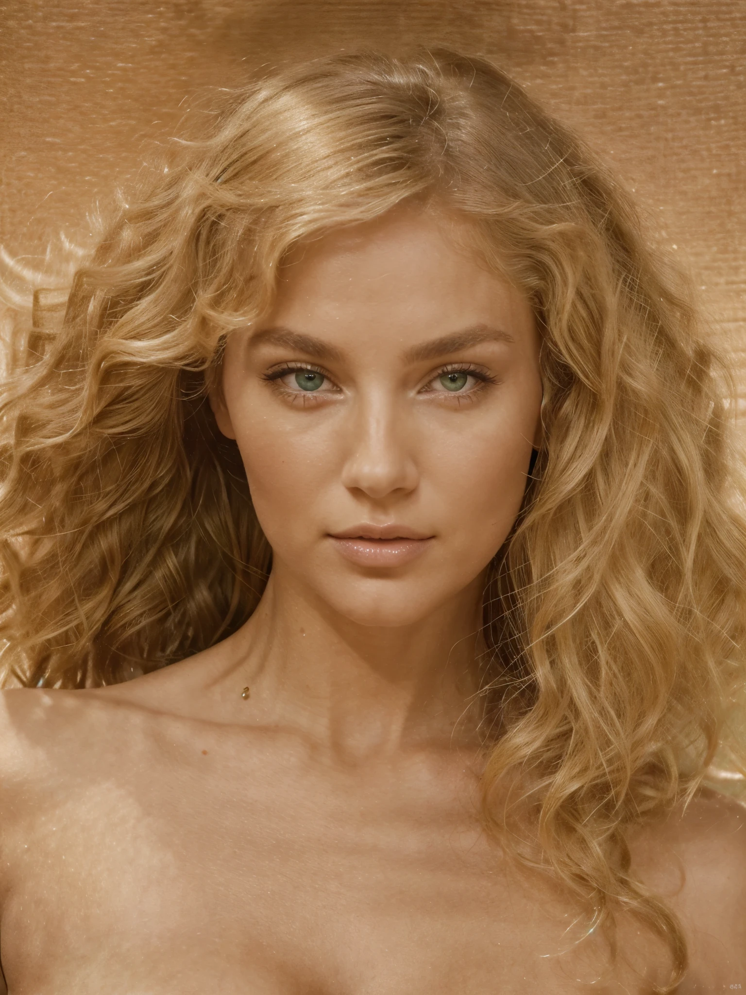 "Imagine a captivating scenario featuring a stunning supermodel with radiant blonde, bouncy curls that cascade effortlessly. Her mesmerizing green eyes reflect both confidence and allure. Craft a narrative that explores her journey through the world of high fashion, perhaps highlighting unique attributes that set her apart in the industry. Let your creativity shine as you describe her poised presence on the runway, the intrigue she brings to fashion campaigns, and the subtle charisma that captivates everyone she encounters. Feel free to infuse the prompt with personal touches or innovative twists to make this blonde, curly-haired supermodel truly unforgettable."