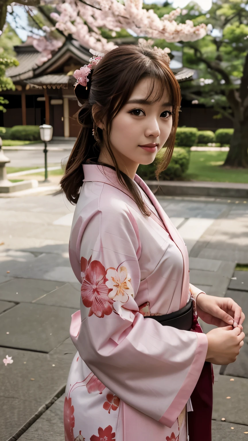 Perempuan jepang, sakura, kimono, sqmurai, 16k, realistis, full hd