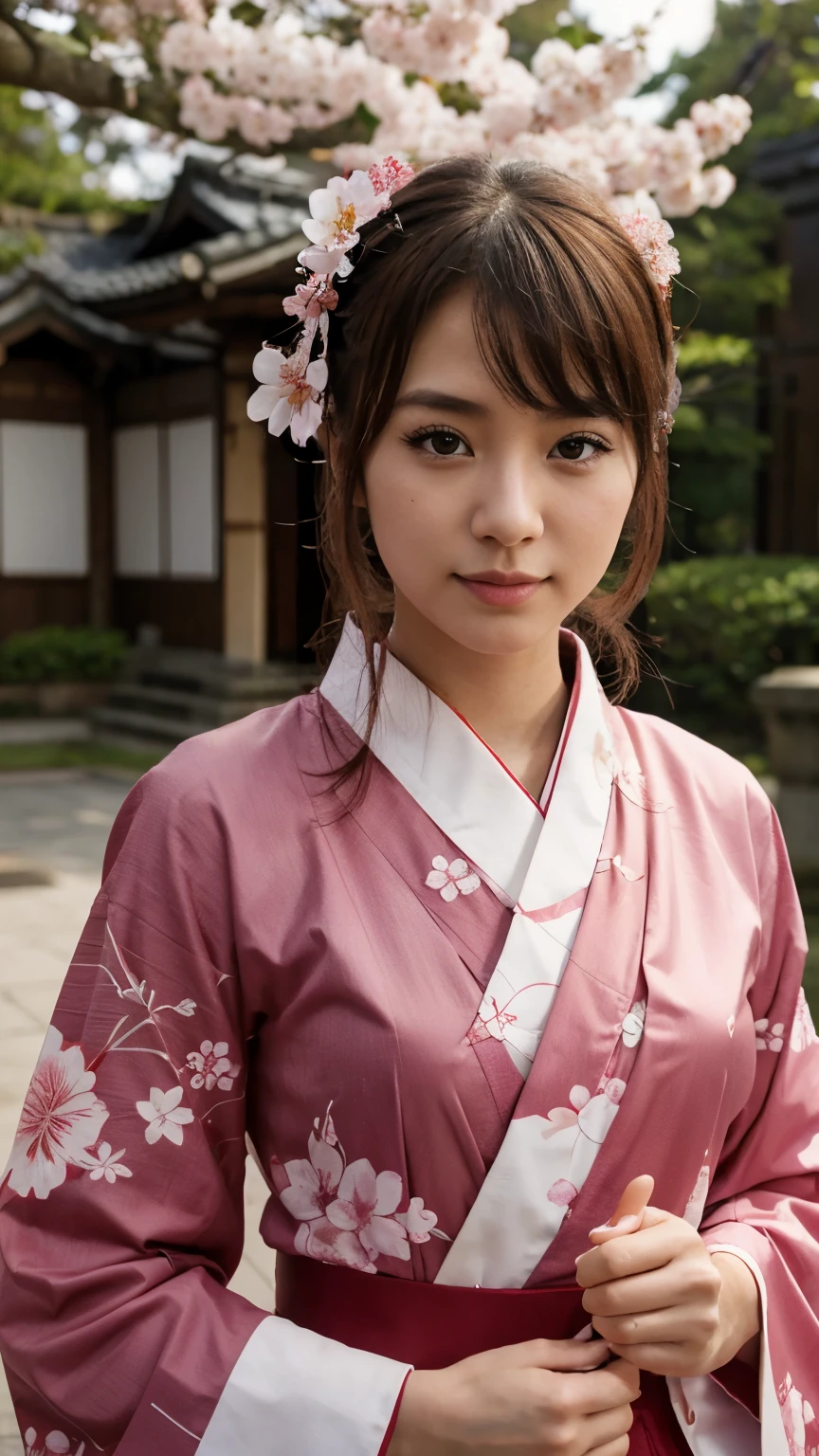 Perempuan jepang, sakura, kimono, sqmurai, 16k, realistis, full hd