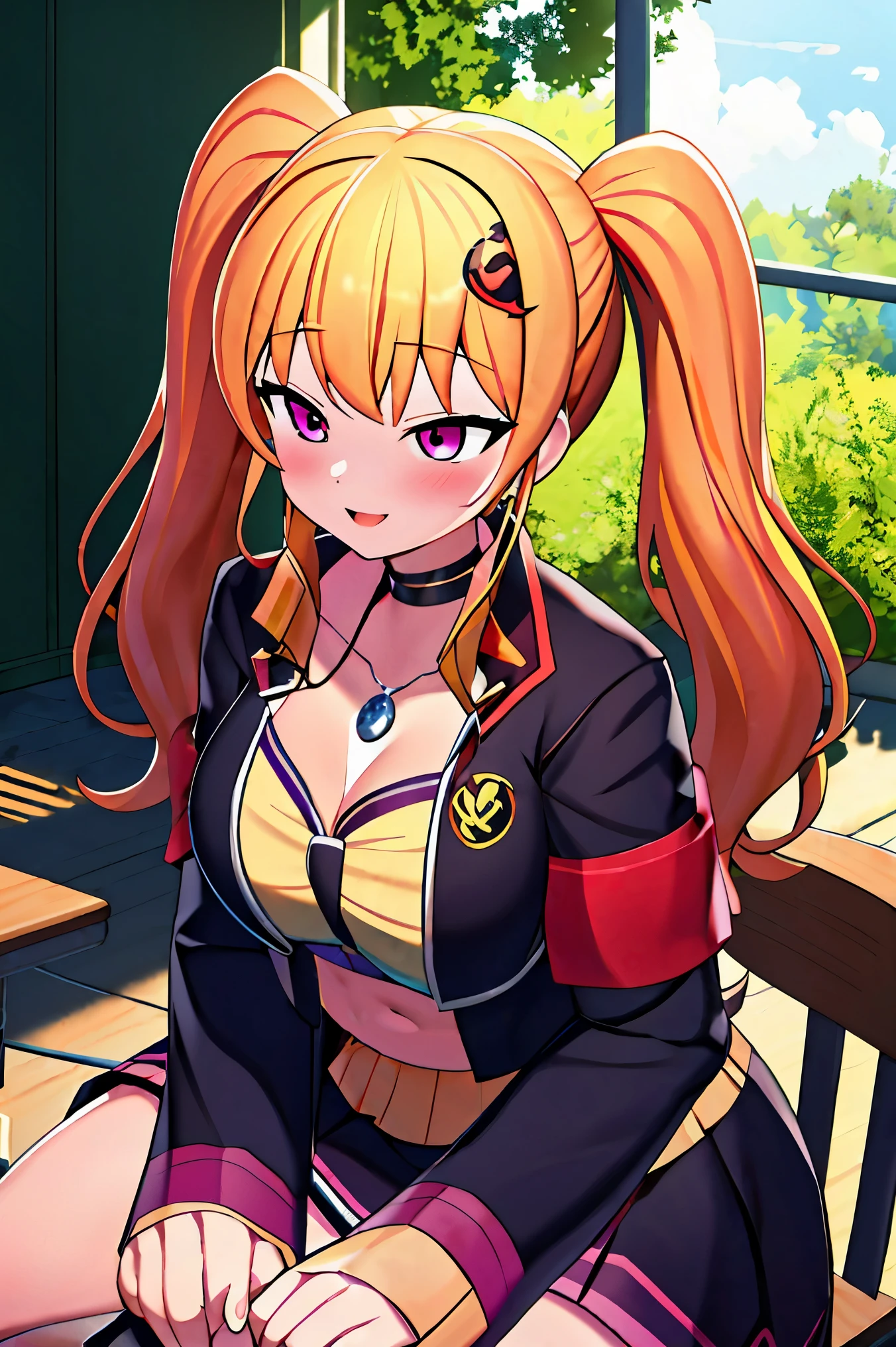 (Extremely detailed CG unified 8k wallpaper,masterpiece, best quality, Super detailed),School classroom layout,sunlight through the trees,Beautiful blonde high school girl，Twintails and Argue(D cup),Smartphone in hand,ants in one's pants,Beautiful brunette high school girl,Thin and flat-chested, In sailor suit,sit on the chair，Talk to the blonde girl sitting at the table,night.