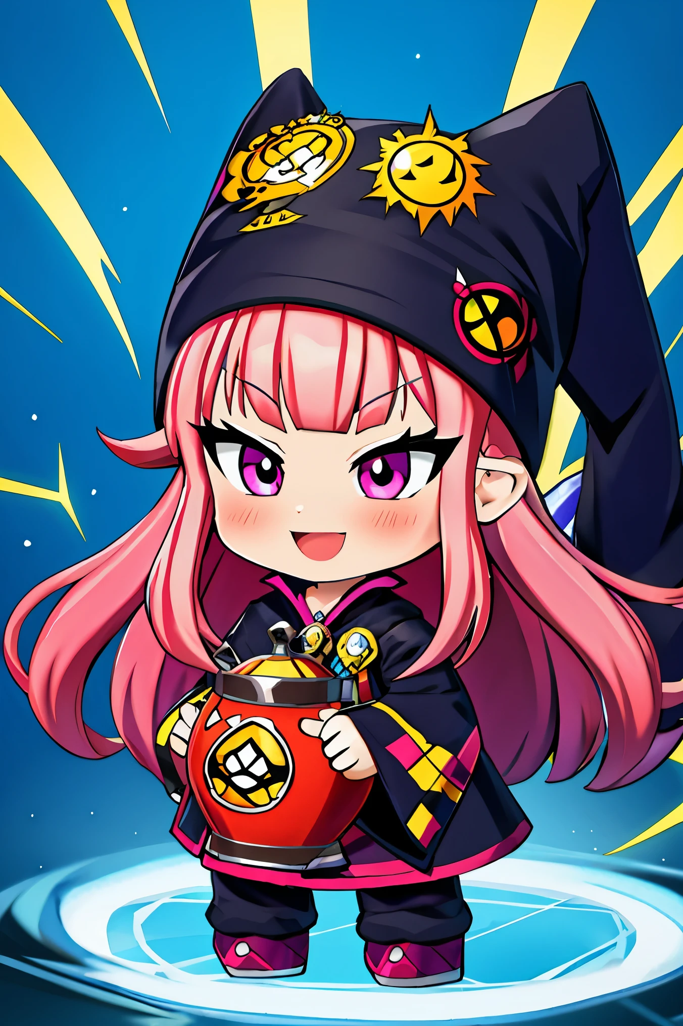 masterpiece, best quality, wizard tea , chibi, handsome wizard, beautiful female witch, Highly detailed and realistic eyes, happy, energetic, rich and colorful,