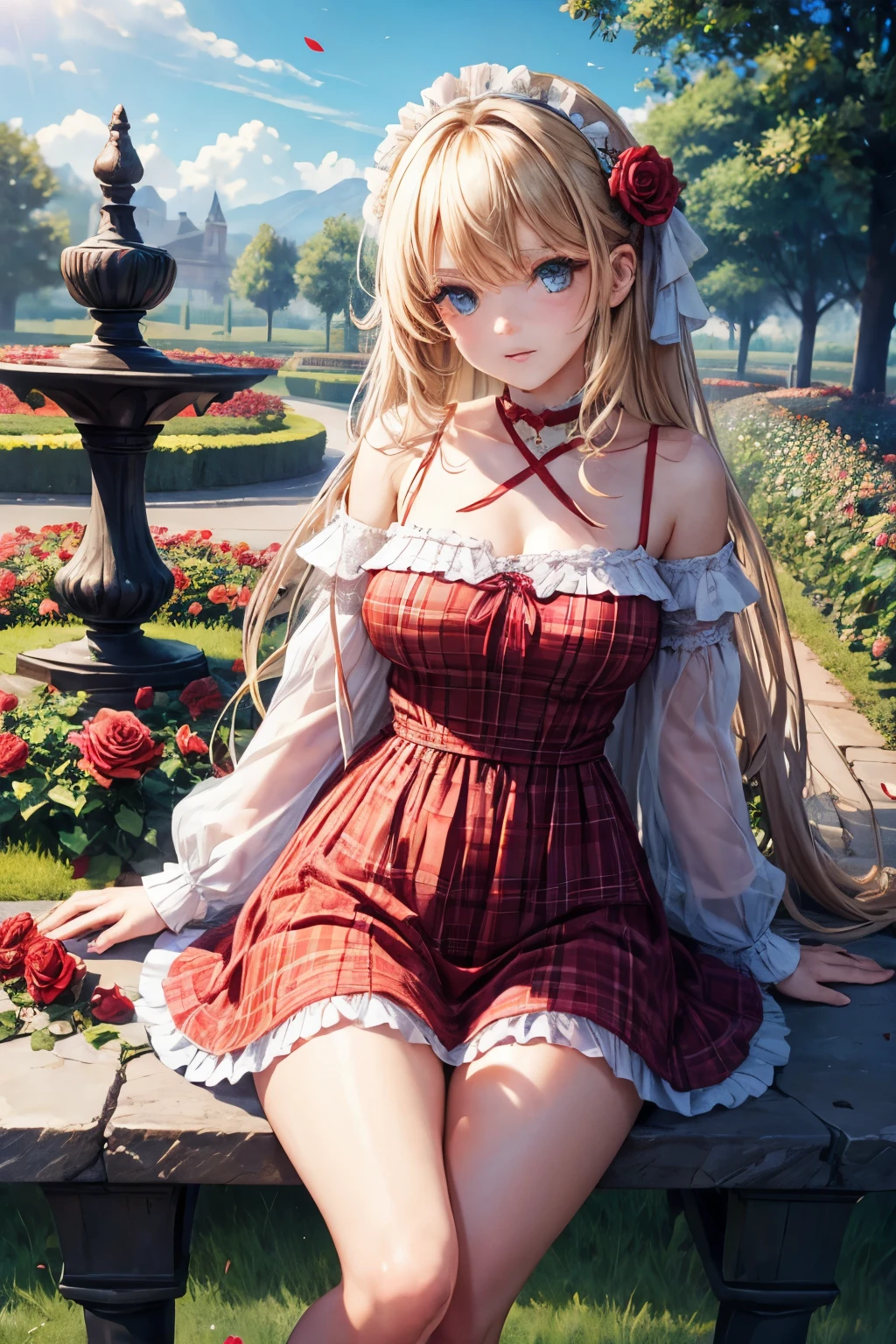 beautiful girl in a rose garden