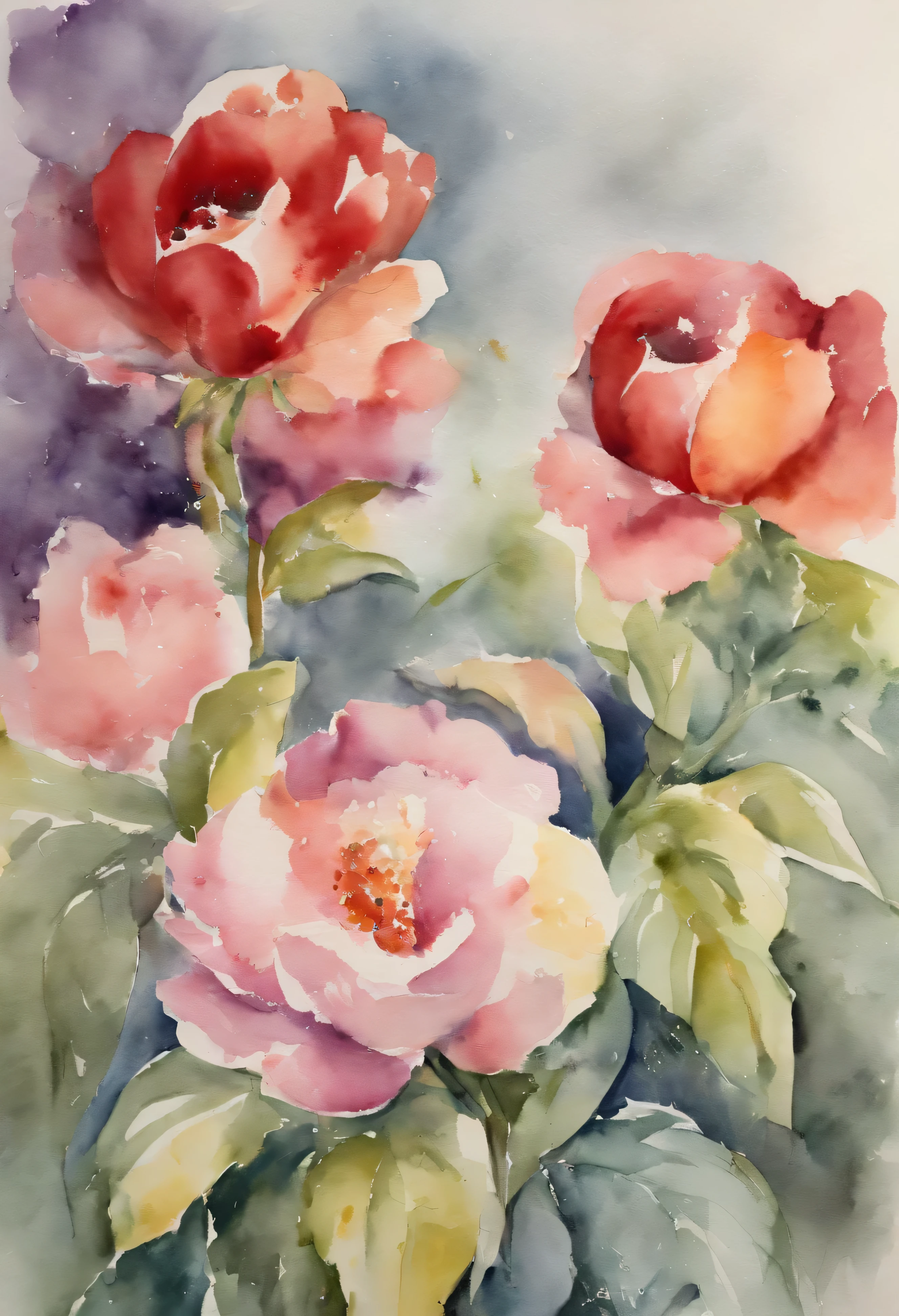 100% Watercolors with delicate strokes by Mary Cassatt , Reverse watercolor painting highly detailed photo From soft blui to bright light gray and deep purple., sharp details, real, 4K, Raw image, Reverse watercolor painting, The influence of Mary Cassatt, Rainbow wallpaper with pattern, Imaginative composition