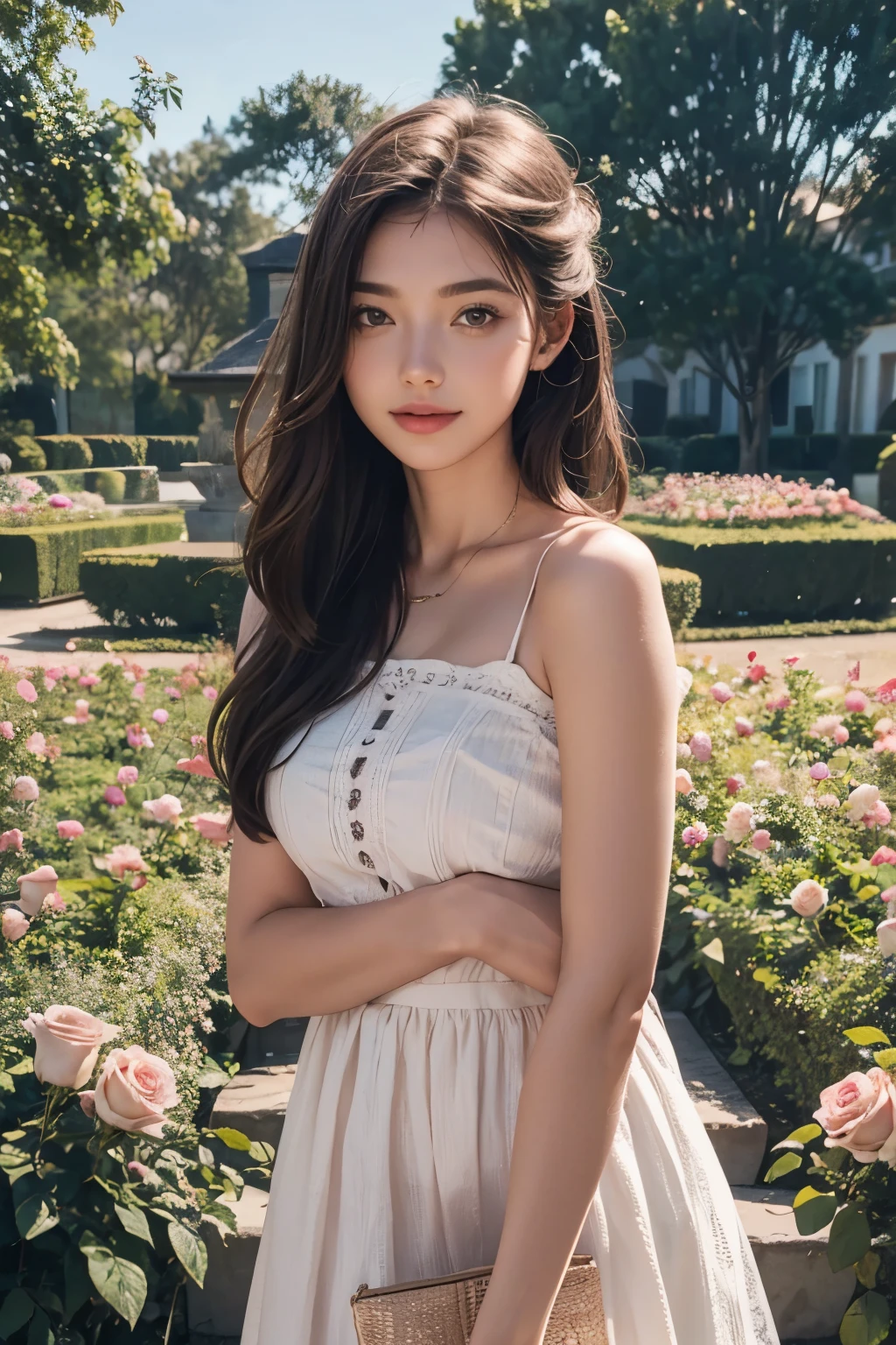beautiful girl in a rose garden
