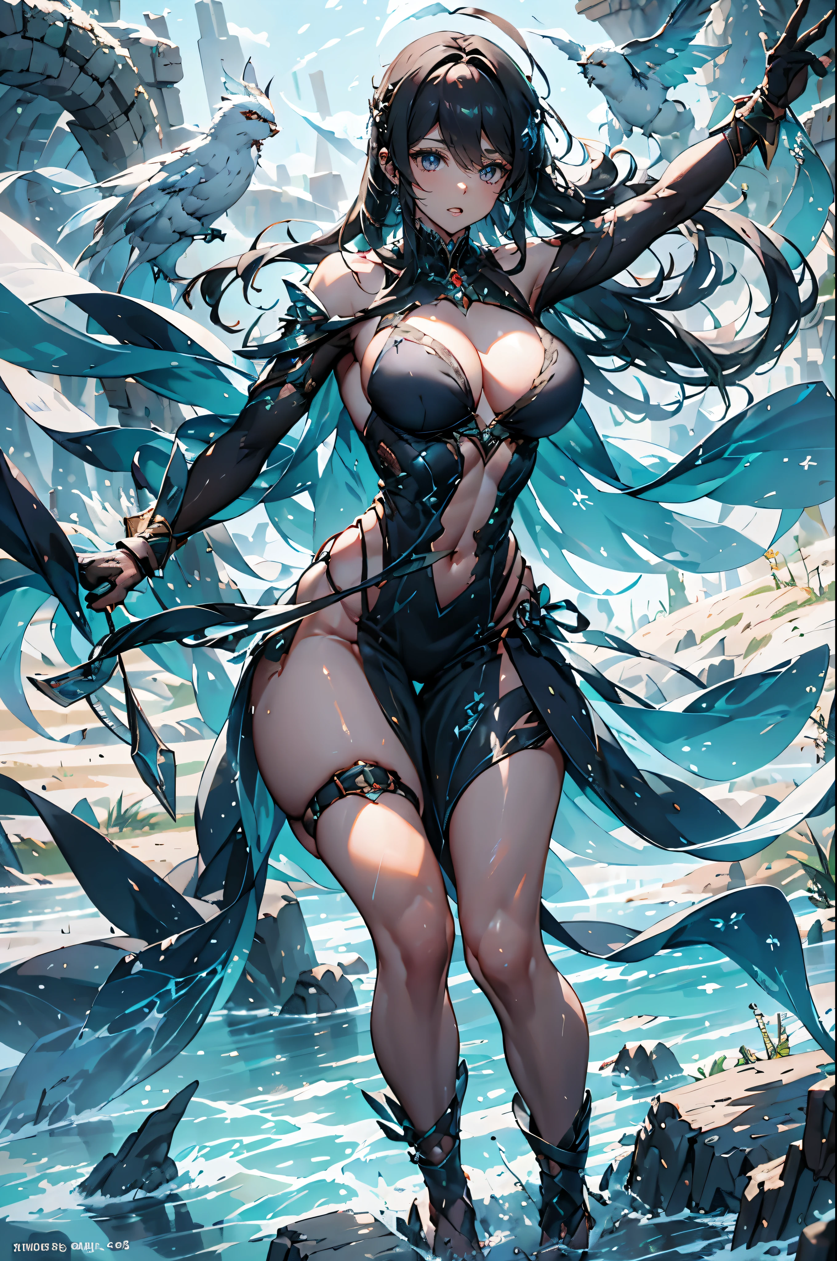 In the midst of battle, a formidable warrior emerges, brandishing a gleaming sword with unparalleled mastery. Her armor, adorned with intricate designs, reflects the grace and strength that define her. With a determined gaze, she commands the very elements, channeling the power of lightning through her fingertips. As she wields her sword with precision, the air around her crackles with electric energy. Sparks dance across the blade, illuminating the battlefield with an otherworldly glow. The combination of her martial prowess and elemental control makes her a force to be reckoned with. Her movements are fluid and swift, a dance of both steel and lightning that strikes fear into the hearts of her adversaries. In the chaos of the battleground, she stands as a beacon of both martial skill and the raw power of nature harnessed through her connection with the storms. This warrior, a living embodiment of the union between blade and lightning, cuts through the darkness with a fierce determination, leaving a trail of electrifying triumph in her wake.