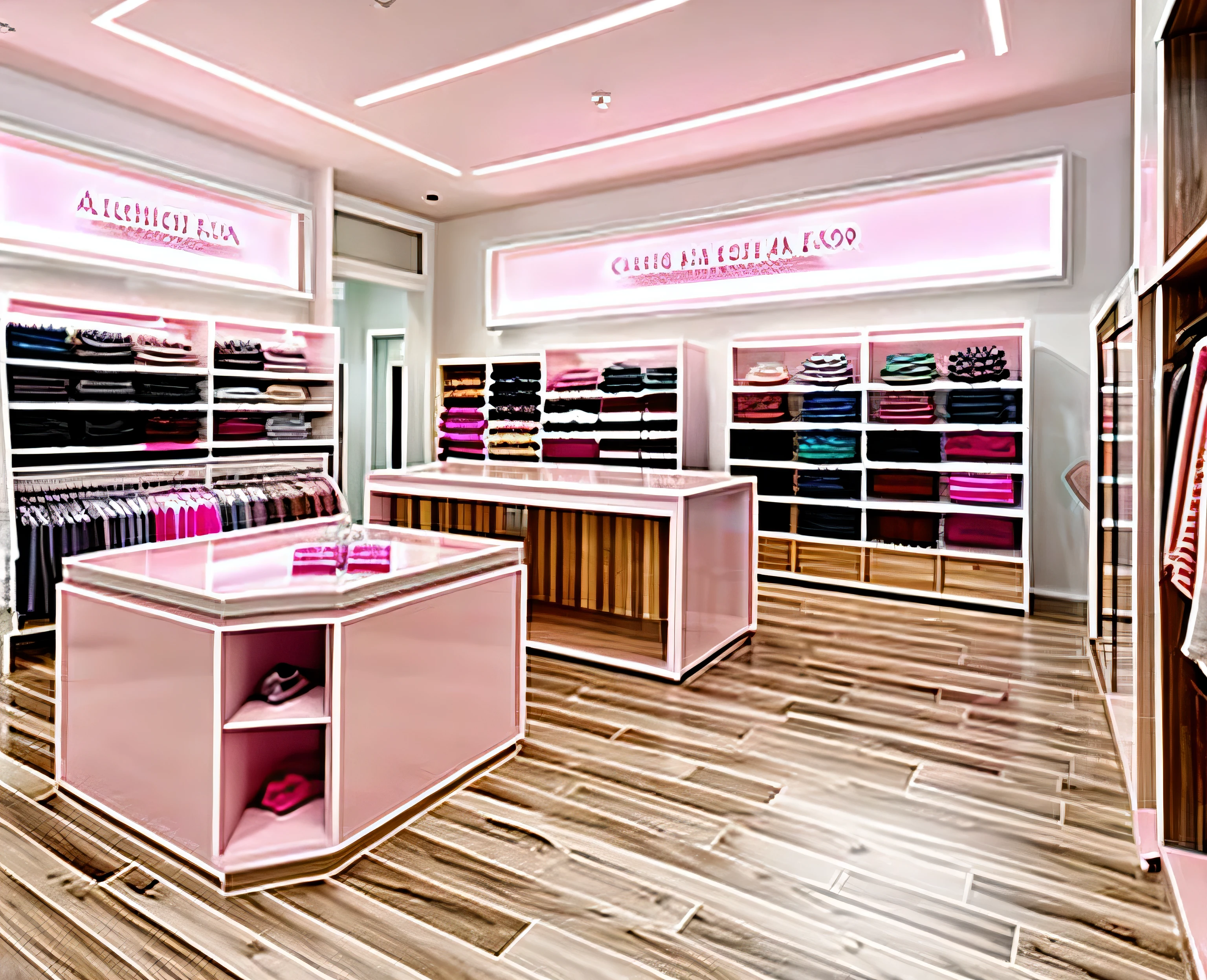 loja de roupas, luz rosa, contador, caixa registradora, wooden floor, alta qualidade