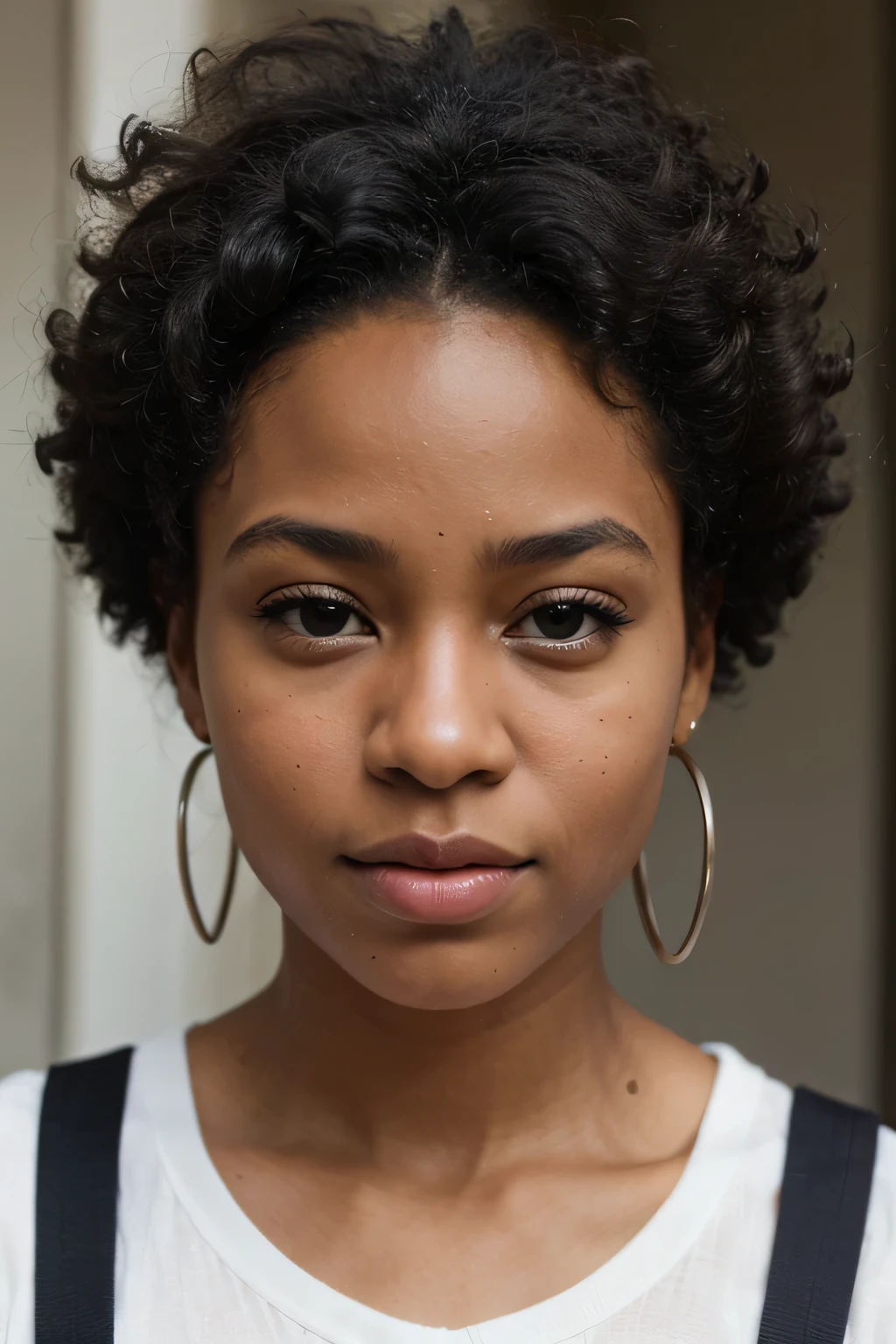 Portrait photo of a beautiful afro american girl face, black ethnicity, blue eyes, perfect face