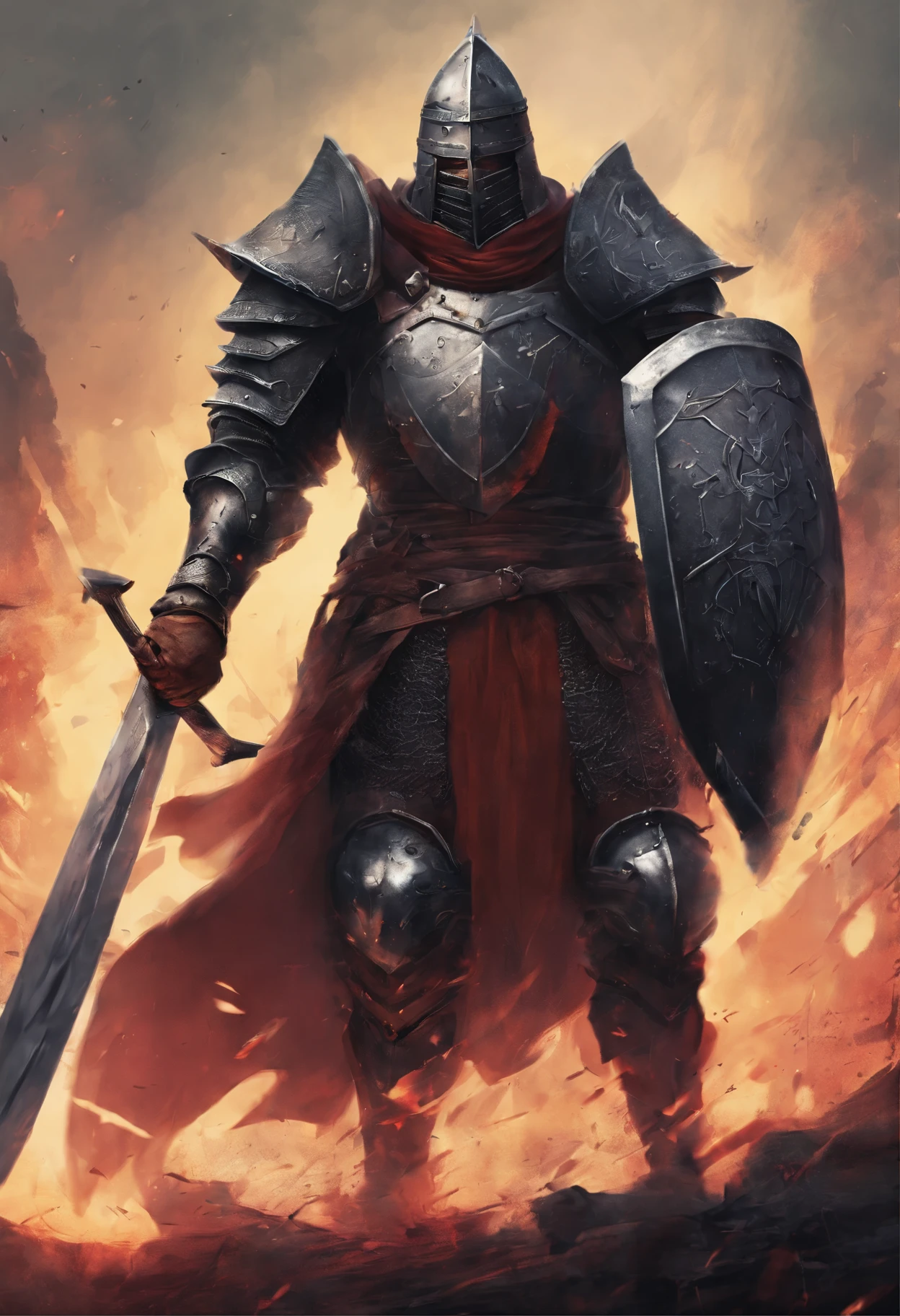 medieval berserk, wearing iron helmet, handling claymore, digital art, painting artifacts