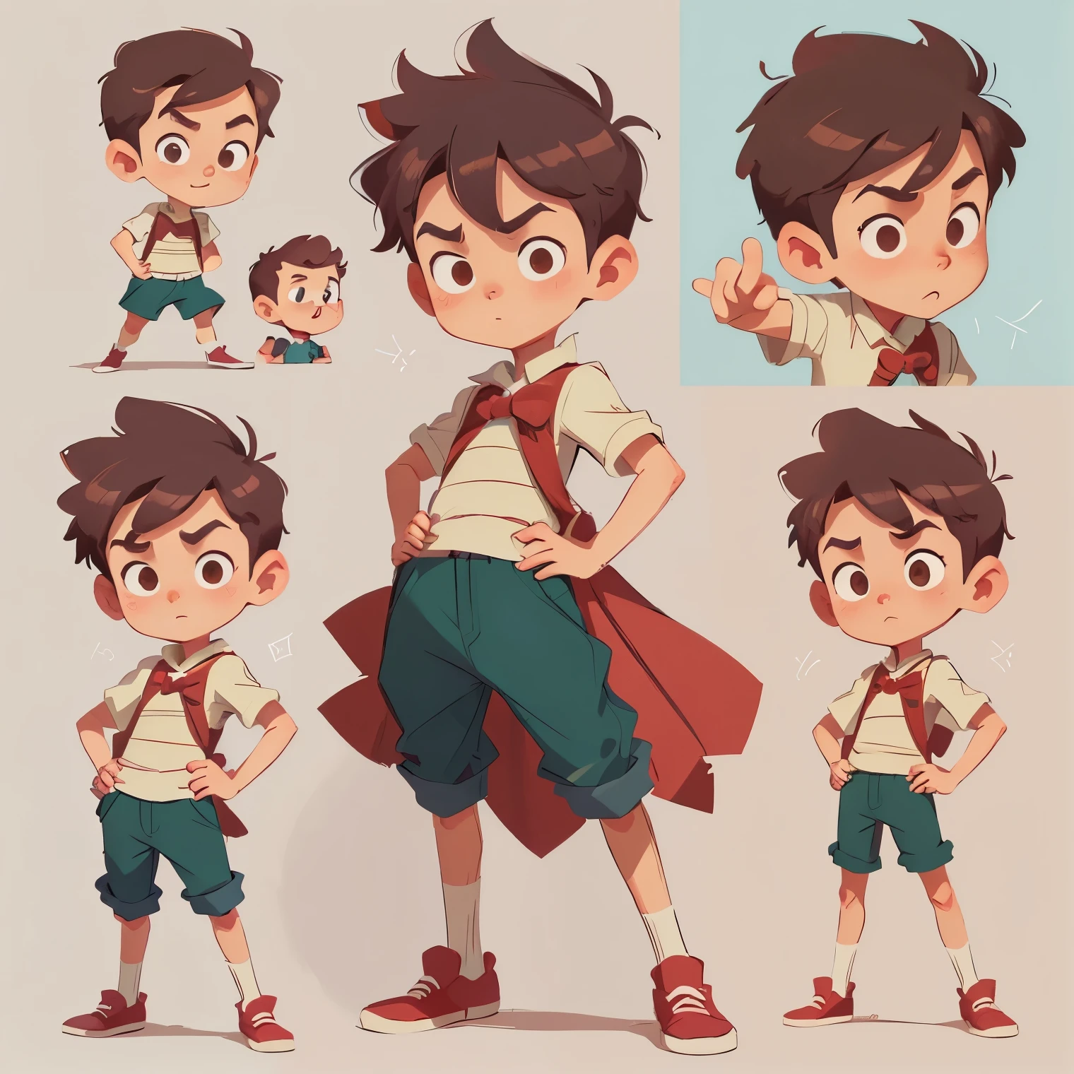 Cartoon character of boy in different poses and poses, Cartoon concept art, very stylized role conception, stylized role conception, highly detailed role conception, artstation for kids art, role conception, Disney character style, Concept art of single boy, animated role conception, high quality role conception, Character exploration, great role conception, disney animation style, Character illustration
