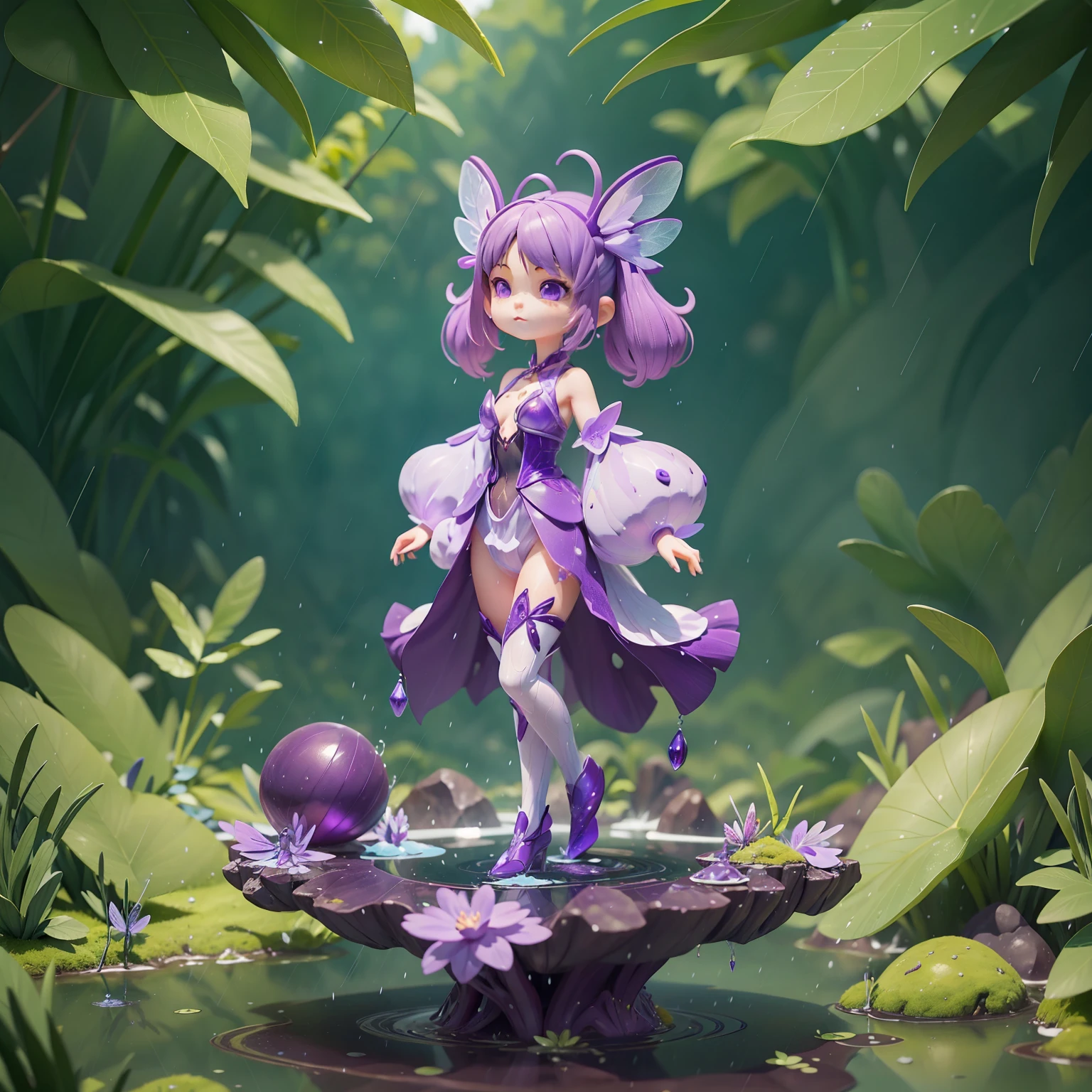 whole body像,whole body,purple glaze dragonfly:Her magic allows her to control the element of water。She can summon rain and dew to nourish the earth,It can also condense water sources into shields or attack weapons