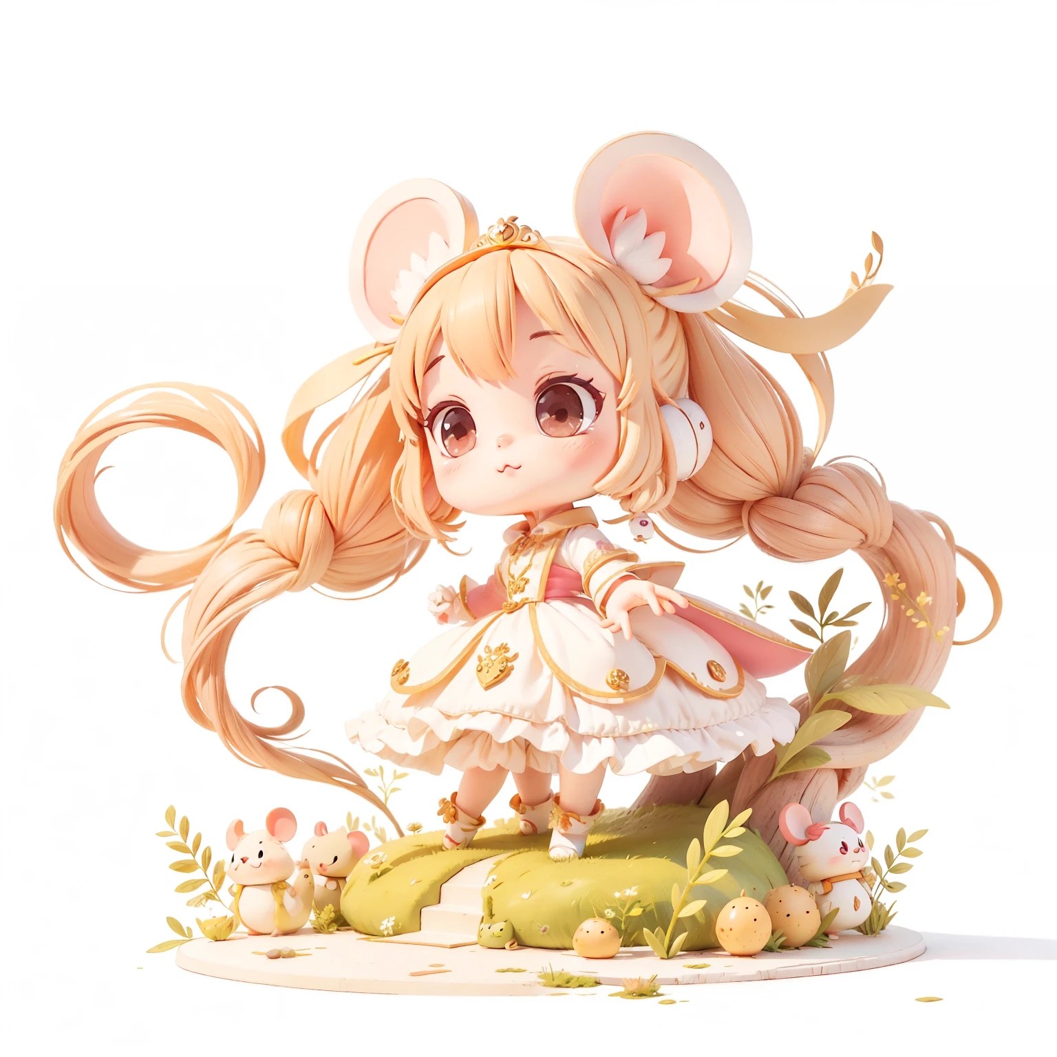chibi, mouse, Lovely, Princess White Dragon, bigbadejo, whole body, masterpiece, 3d rendering, best quality,Three-view drawing generates three views, i.e. front view,side and back view,