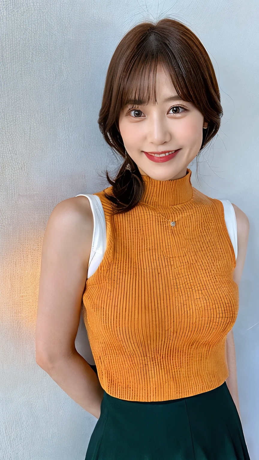 (((One girl:1.3))), ((23 years old:1.3)), (She is my daughter), break (Surprised Smile:1.2), ((Medium large breasts:1.3)), (Accentuated breasts:1.3, Movie chest, Shapely breasts:1.1, Perfect body), break (neat fashion:1.3), (white-theme:1.3), (High neck sleeveless sweater:1.3), ((Gold Necklace:1.2)) break pleated skirt((color : green + Silver) high waist, (pattern : Plaid)):1.3), break (Standing leaning against the rail(color : white) wooden deck(Outdoor, open minded) Glamping Tent ((Gorgeous themes, Transparent Dome Tent, Great atmosphere, Great lighting, Transparent dome tent surrounded by nature)):1.3), ((Long Shot:1.5)), ((At night:1.7)), break ((Her serious expression、Create a photo that conveys the feeling of a relaxed and happy moment.:1.3)), break (colorあせた写真:1.3), (Film Grain:1.3), Depth of written boundary, (Bokeh:1.1), (Light and shadow:1.4), ((Cowboy Shot:1.2)), ((From below:1.2)), ((Focus on her:1.2)),