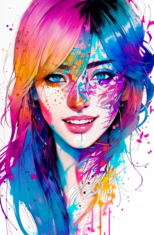 Girl laugh loudly , centered, key visual, intricate, highly detailed, breathtaking beauty, precise lineart, vibrant, comprehensive cinematic, Carne Griffiths, Conrad Roset, (the most beautiful portrait in the world:1.5)
