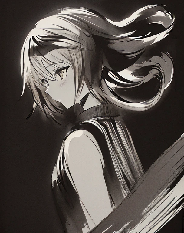 best quality, ink style drawing, vibrant depiction of human movement, cute girl, speed line, monochrome, professional lighting