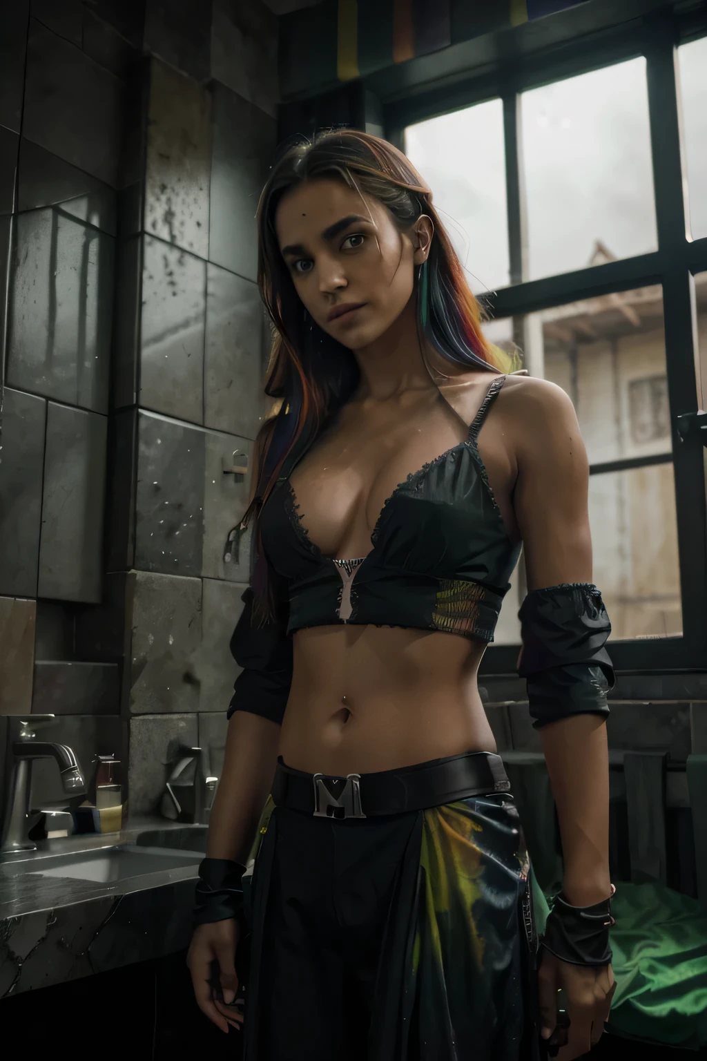 Um Coringa aterrorizante, \ (Coringa 2019 \) ,epic, realista, Desapareceu, cores neutras, ((((HDR)))), ((((cores suaves)))), Cena intrincada, Art Station, hiperdetallada, cinematic shot, luzes quentes, Dramatic light, detalhes intrincados, vinheta, Contexto complexo, [[verde-azulado e laranja]], slate grey atmosphere


