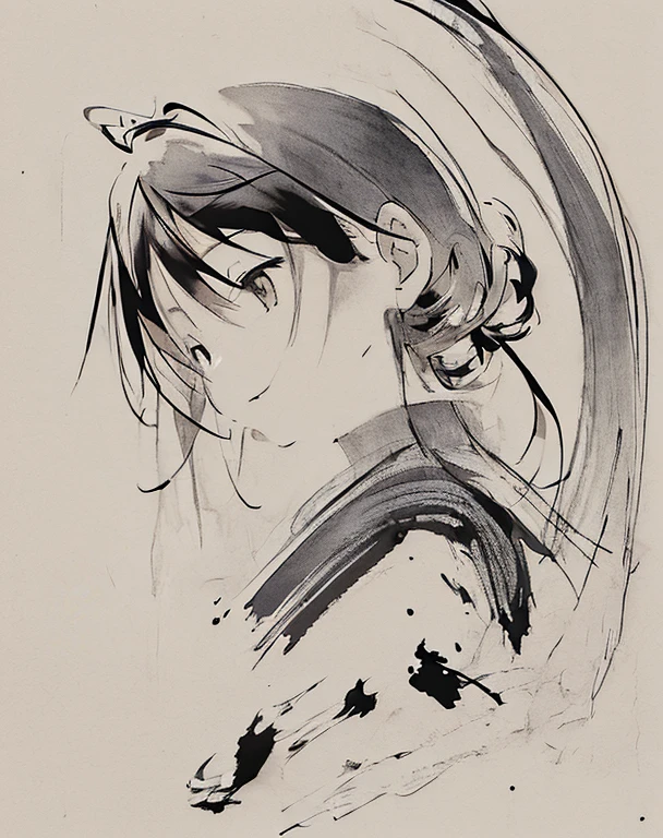 (best quality, ink style drawing:1.2),cute girl, vibrant depiction of human movement, speed line, monochrome, professional lighting