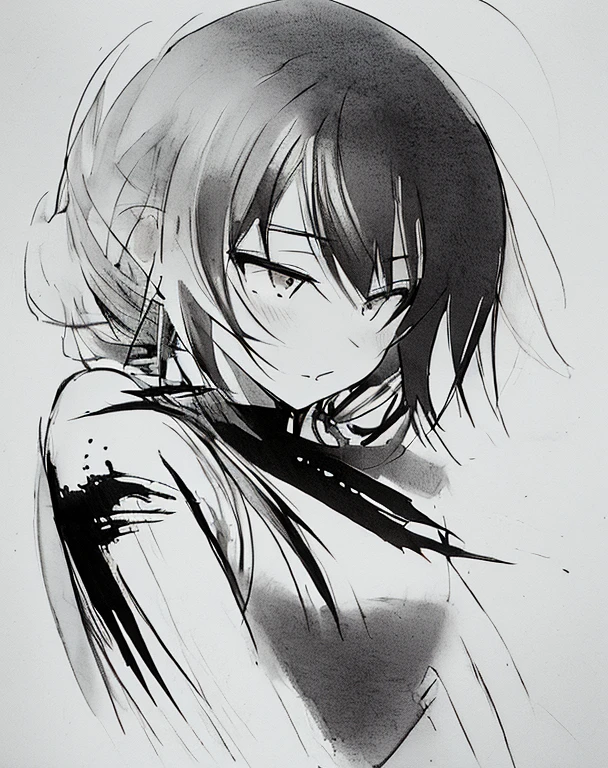 (best quality, ink style drawing:1.2),cute girl, vibrant depiction of human movement, speed line, monochrome, professional lighting