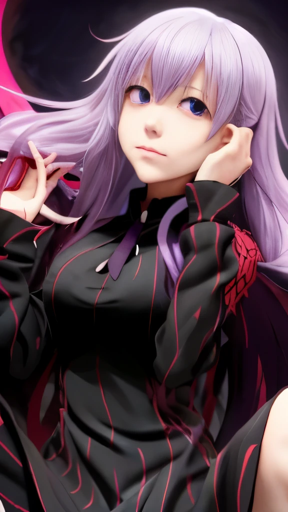 anime girl with long white hair and purple hair in a black dress, gapmoe yandere grimdark, hajime yatate, portrait gapmoe yandere grimdark, nagito komaeda, gapmoe yandere, misato katsuragi, fine details. anime. tentacles, demon anime girl, shuushuu anime image, highschool dxd