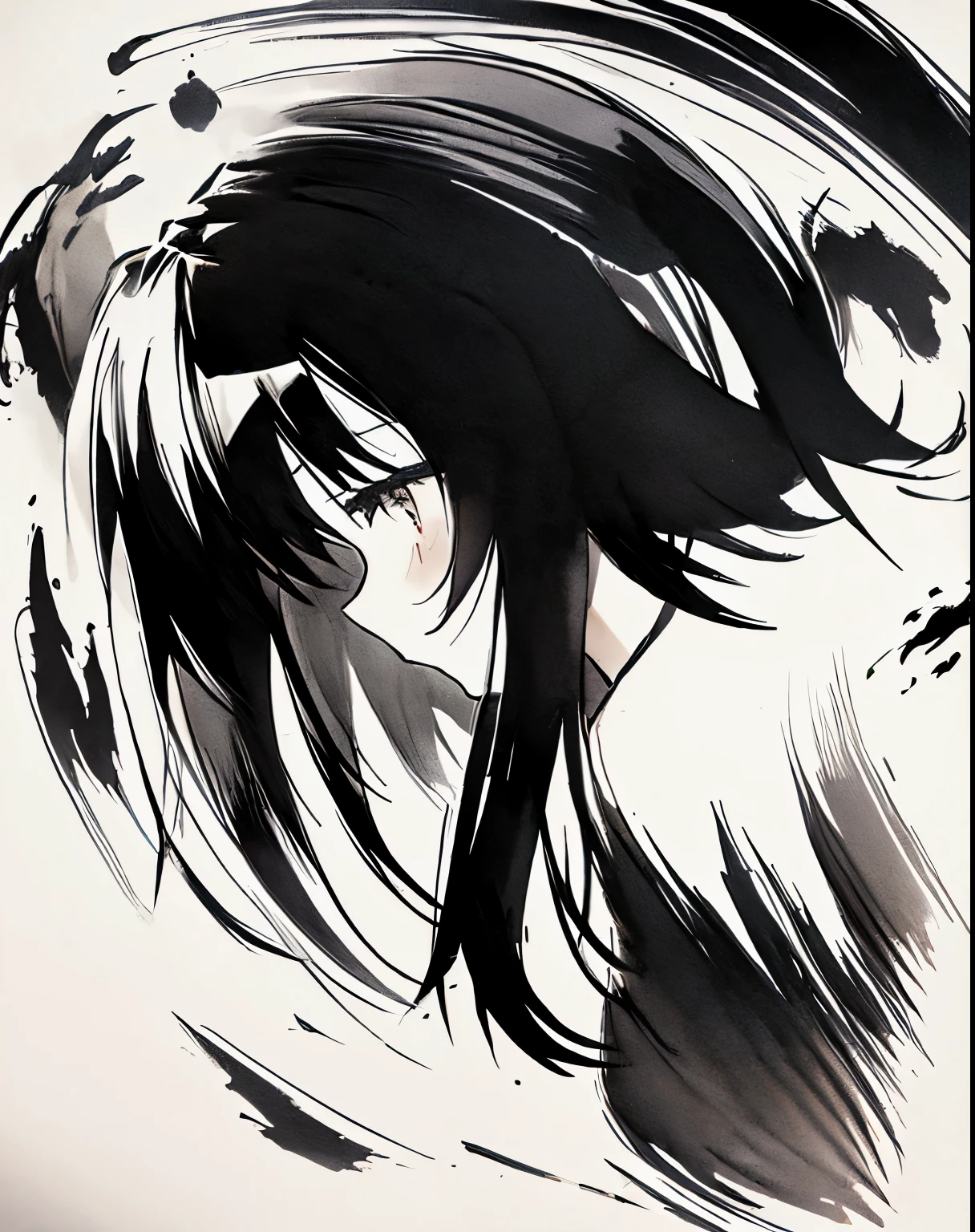 best quality, ink style drawing, vibrant depiction of human movement, cute girl, speed line, monochrome, professional lighting