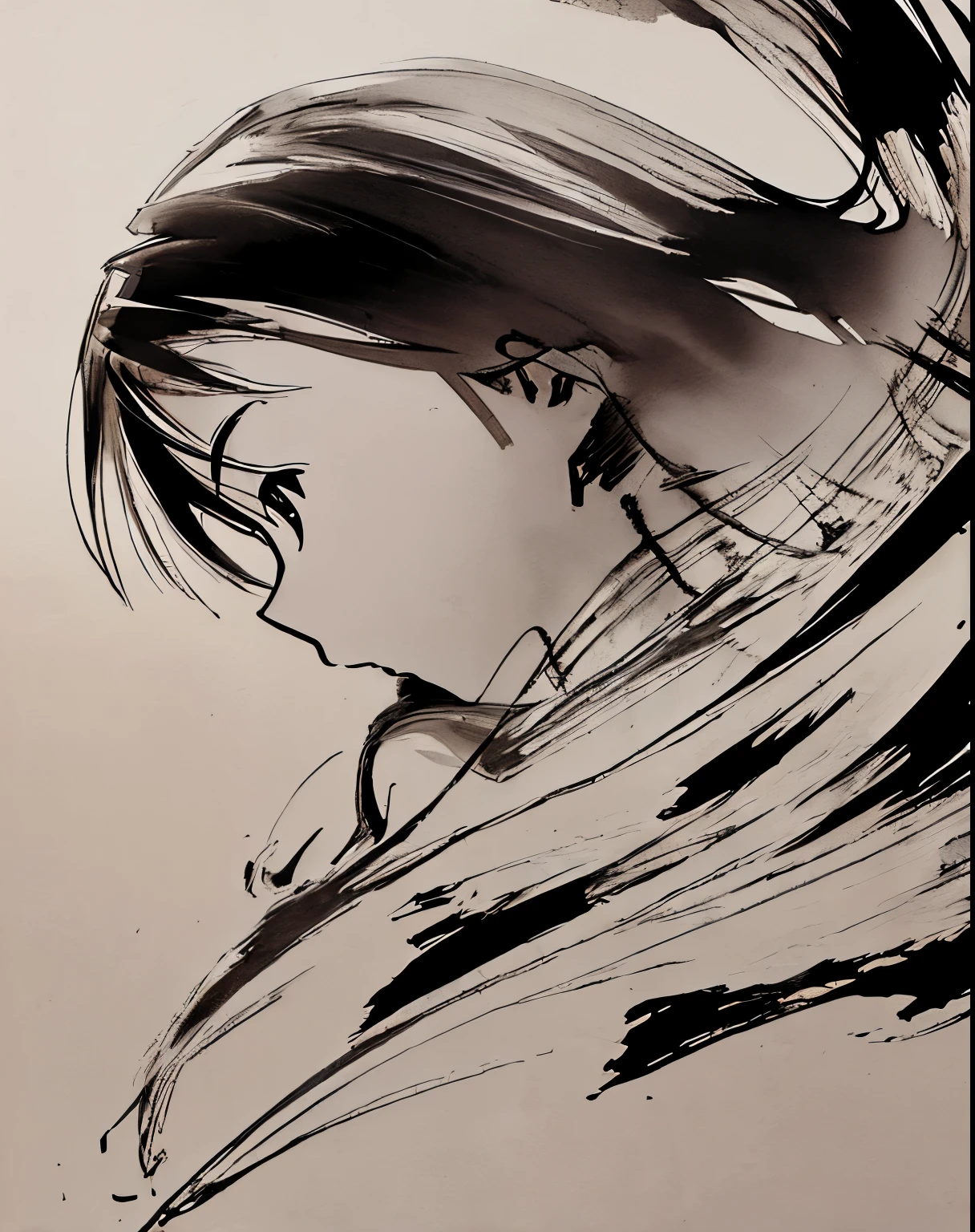 best quality, ink style drawing, vibrant depiction of human movement, cute girl, speed line, monochrome, professional lighting