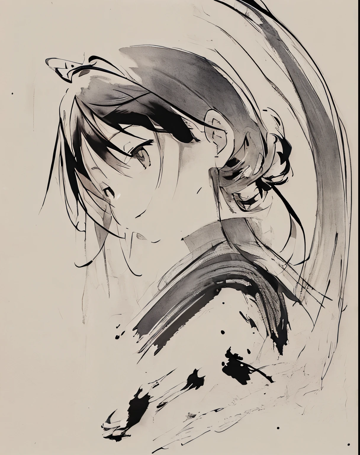 (best quality, ink style drawing:1.2),cute girl, vibrant depiction of human movement, speed line, monochrome, professional lighting