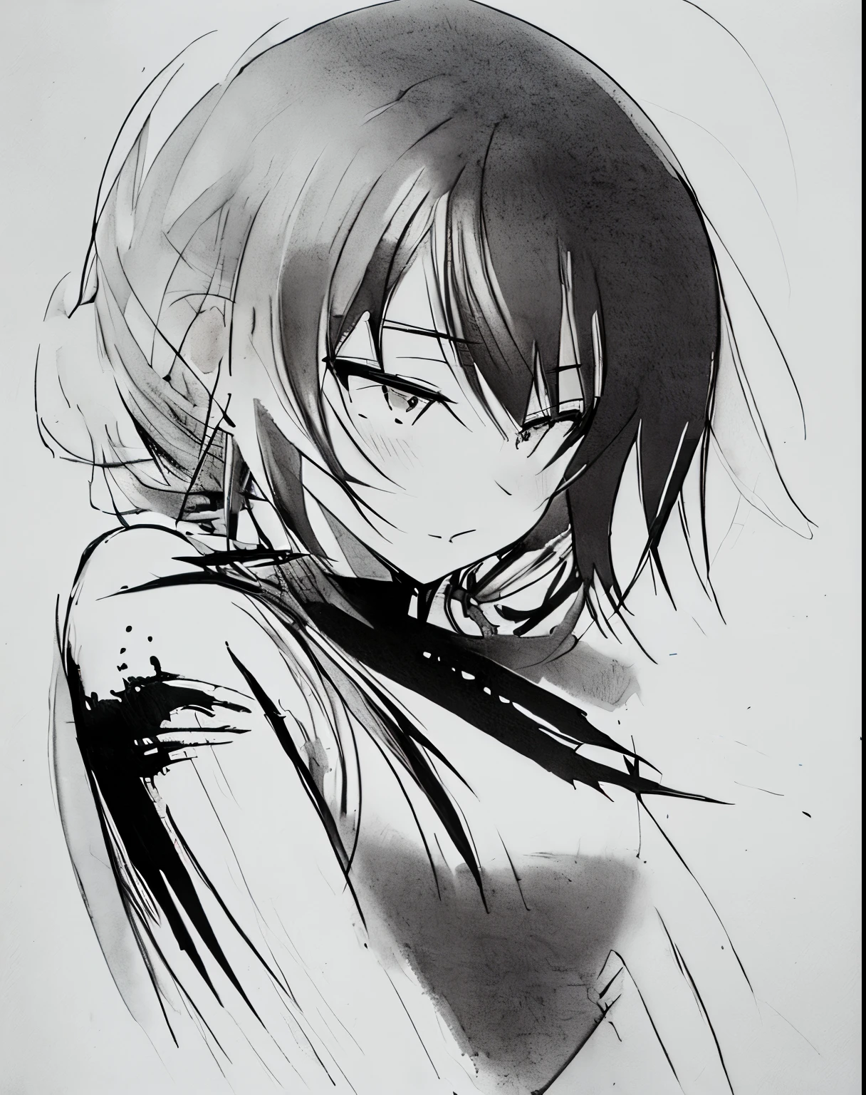 (best quality, ink style drawing:1.2),cute girl, vibrant depiction of human movement, speed line, monochrome, professional lighting