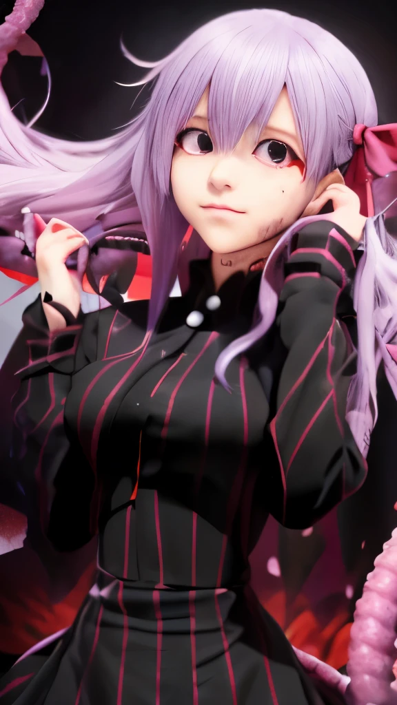anime girl with long white hair and purple hair in a black dress, gapmoe yandere grimdark, hajime yatate, portrait gapmoe yandere grimdark, nagito komaeda, gapmoe yandere, misato katsuragi, fine details. anime. tentacles, demon anime girl, shuushuu anime image, highschool dxd