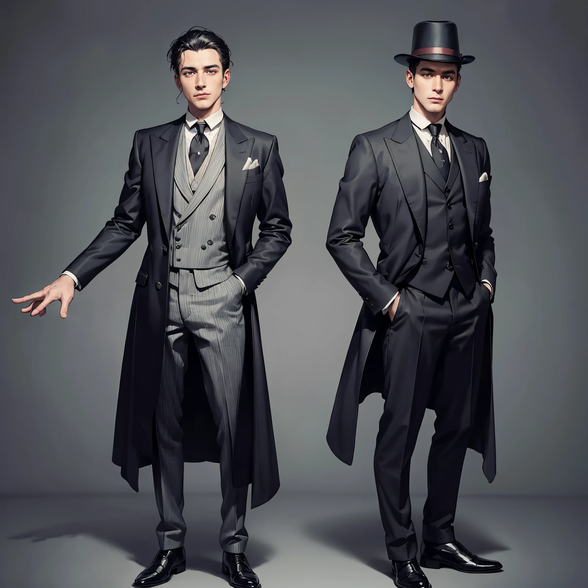 arafed man in a suit and hat standing with his hands in his pockets, inspired by Edward Corbett, 1 9 2 0 s film actor, in the 1920s, 1 9 2 0 s cloth style, he looks very sophisticated, early 20s, well - dressed, 1920s picture, inspired by Ramon Pichot
