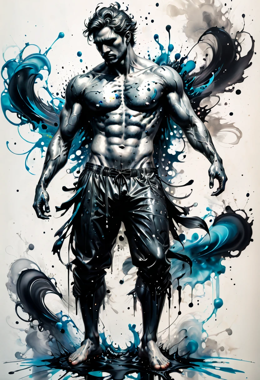 Ink Style Figure, in calligraphy style, splash effects, ink blobs, White background, splotches, (best quality, masterpiece, Representative work, official art, Professional, Ultra high detail, 8k)