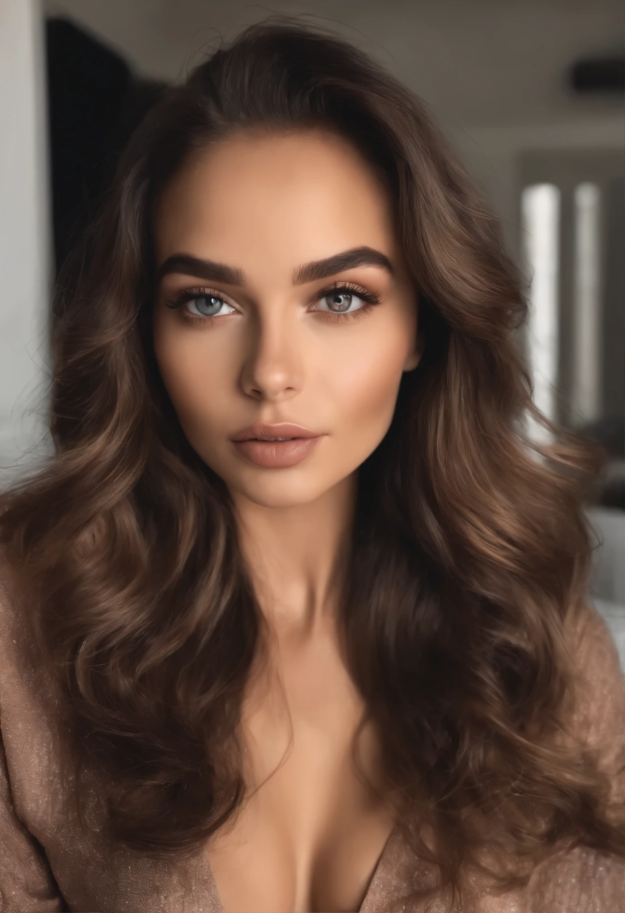 Femme Arafed en robe de soirée, boîte de nuit, fille sexy aux yeux bruns, hispanic, Portrait de Sophie Mudd, cheveux bruns et grands yeux, selfie d&#39;une jeune femme, Yeux de chambre, sans maquillage, maquillage naturel, regarder directement la caméra, Visage avec Artgram, Maquillage subtil, Superbe photo du corps entier,