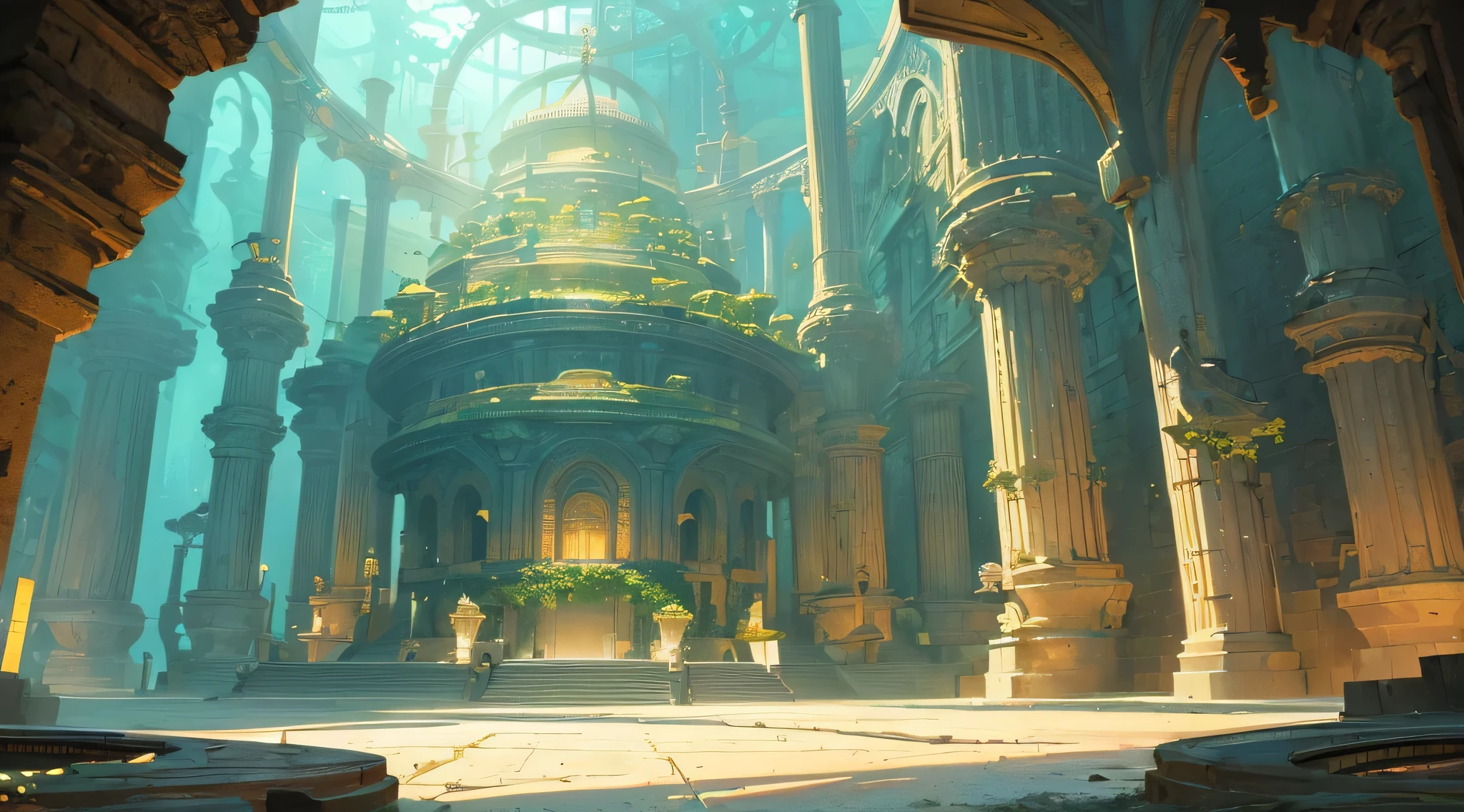 ((intricate details, High resolution illustration)), (((best quality, Very beautiful 8KCG wallpaper))),underwater city, atlantis, underwater temple,Exquisite light and shadow