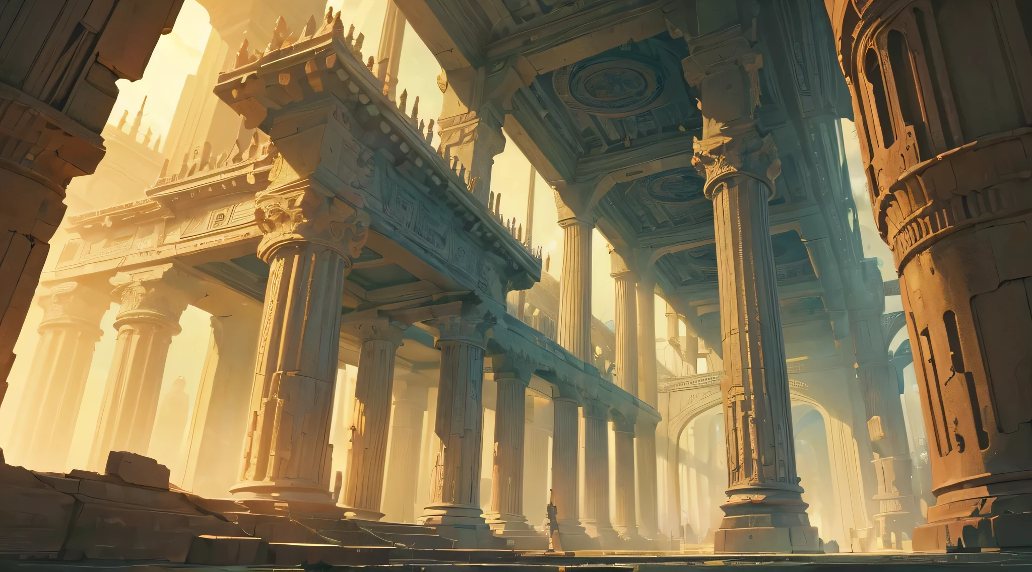 A close up of a building with columns and a clock on the top - SeaArt AI
